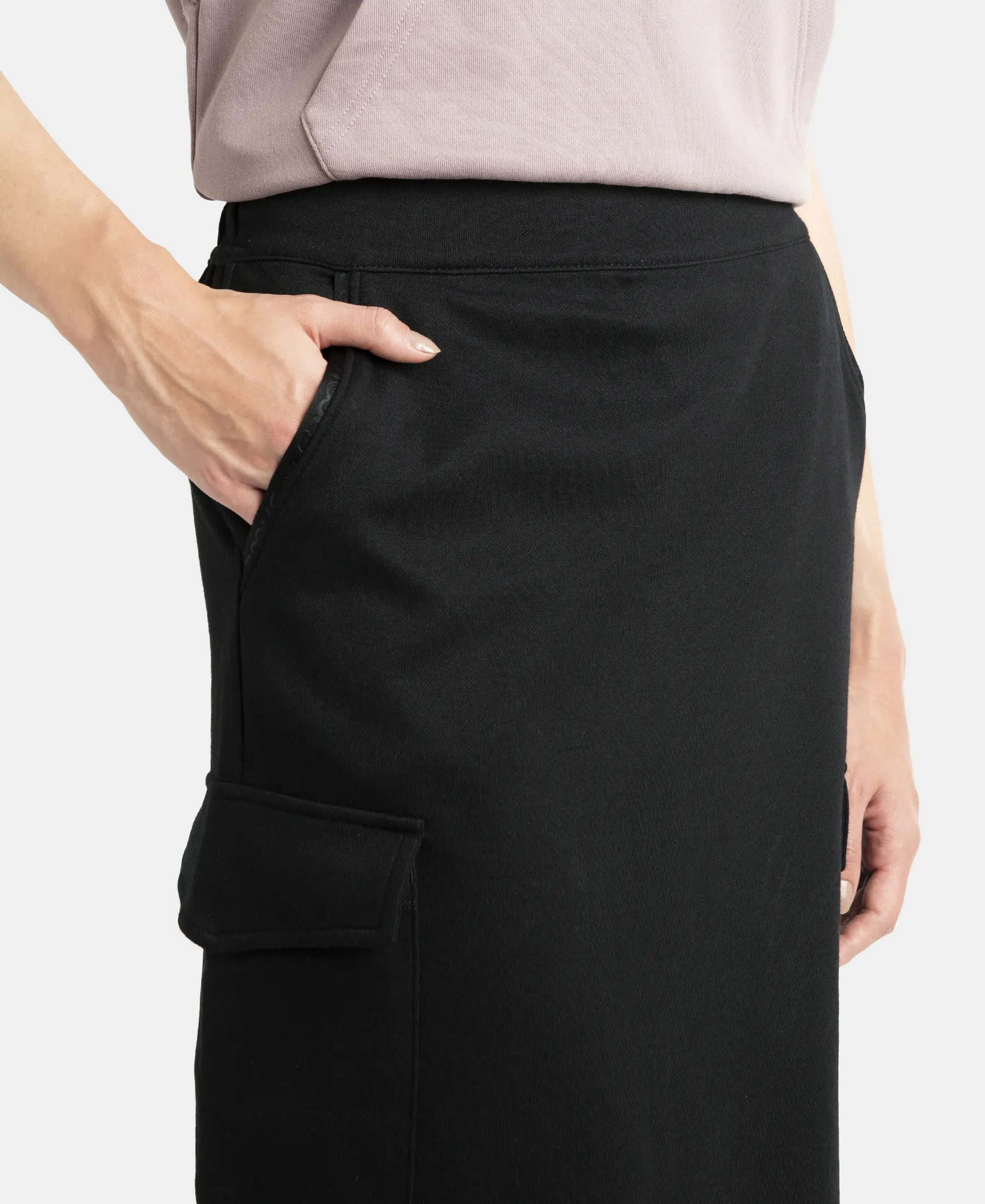 Super Combed Cotton Rich Pique Fabric Cargo Skirt with Inner Drawstrings - Black - Image 7