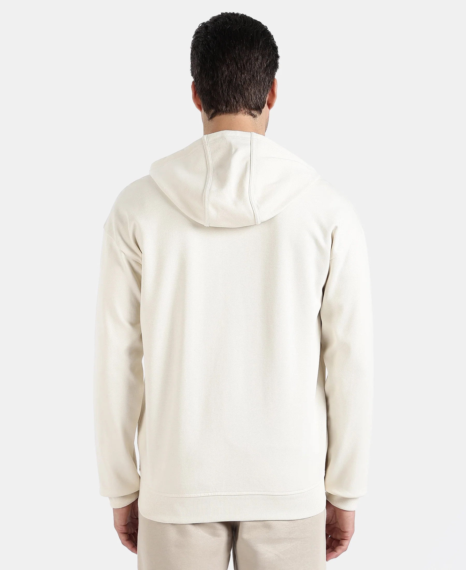 Super Combed Cotton Rich Pique Hoodie Jacket with Ribbed Cuffs - Birch - Image 3