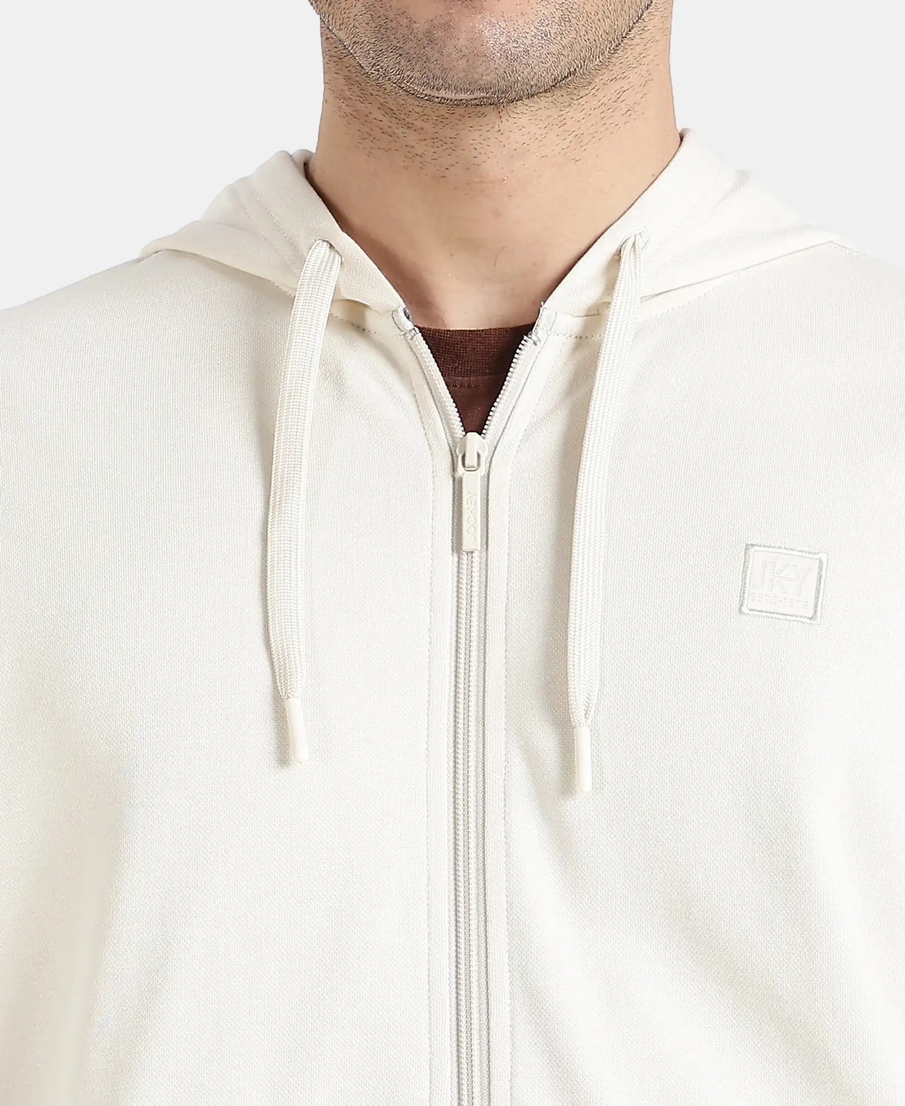 Super Combed Cotton Rich Pique Hoodie Jacket with Ribbed Cuffs - Birch - Image 7
