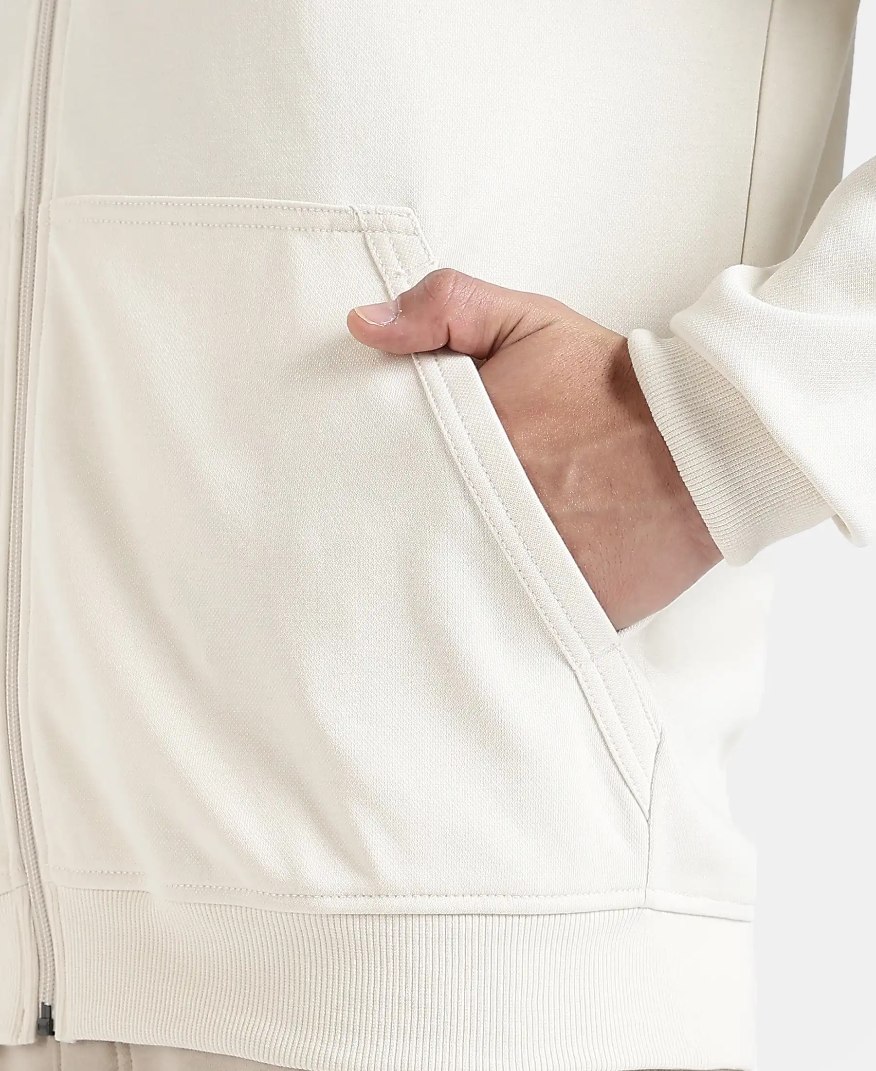 Super Combed Cotton Rich Pique Hoodie Jacket with Ribbed Cuffs - Birch - Image 8