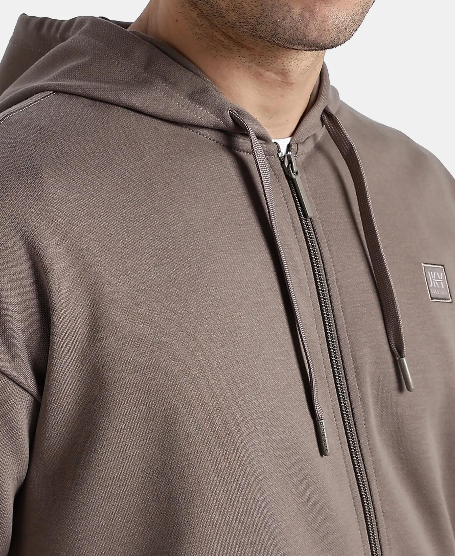 Super Combed Cotton Rich Pique Hoodie Jacket with Ribbed Cuffs - Dark Khaki - Image 7