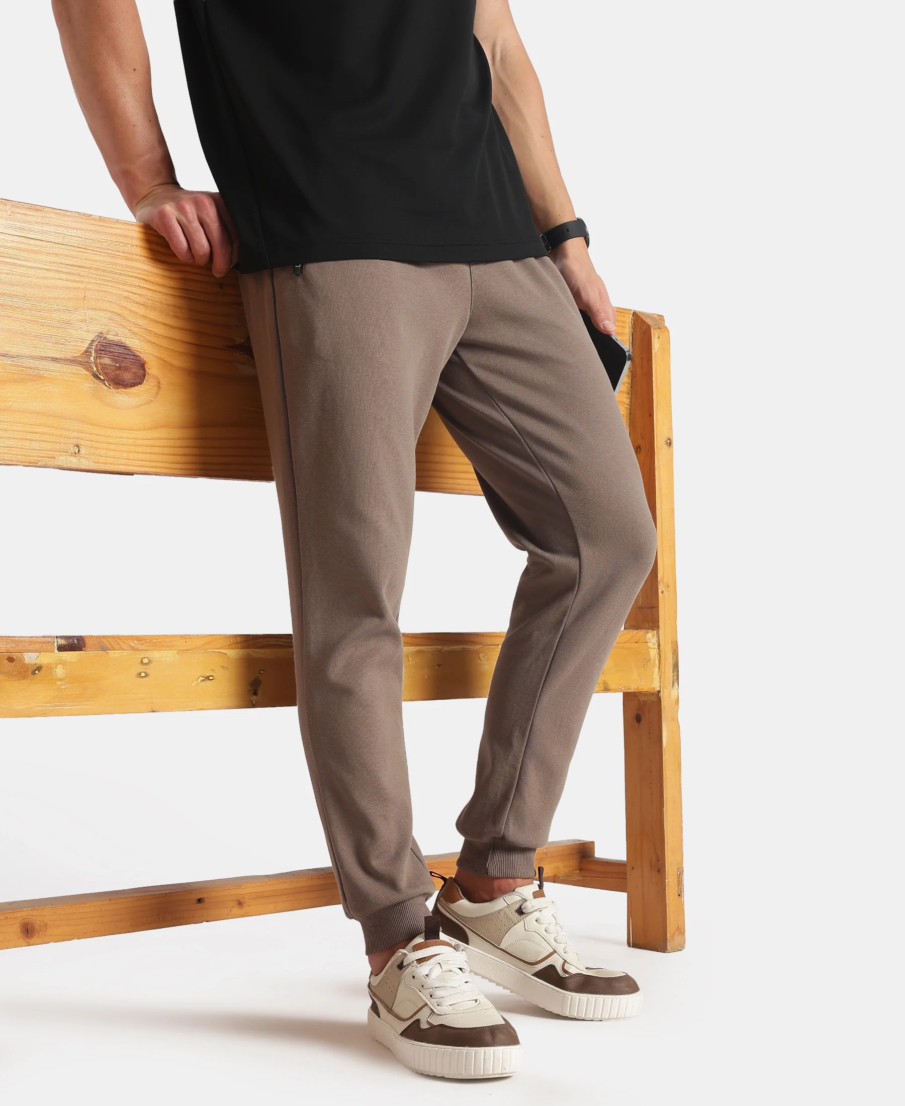 Super Combed Cotton Rich Pique Slim Fit Jogger with Zipper Pockets - Dark Khaki - Image 5