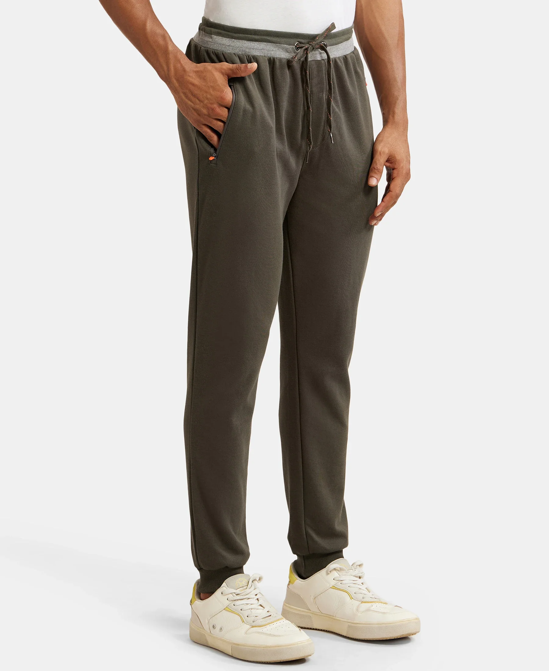 Super Combed Cotton Rich Pique Slim Fit Jogger with Zipper Pockets - Deep Olive - Image 2