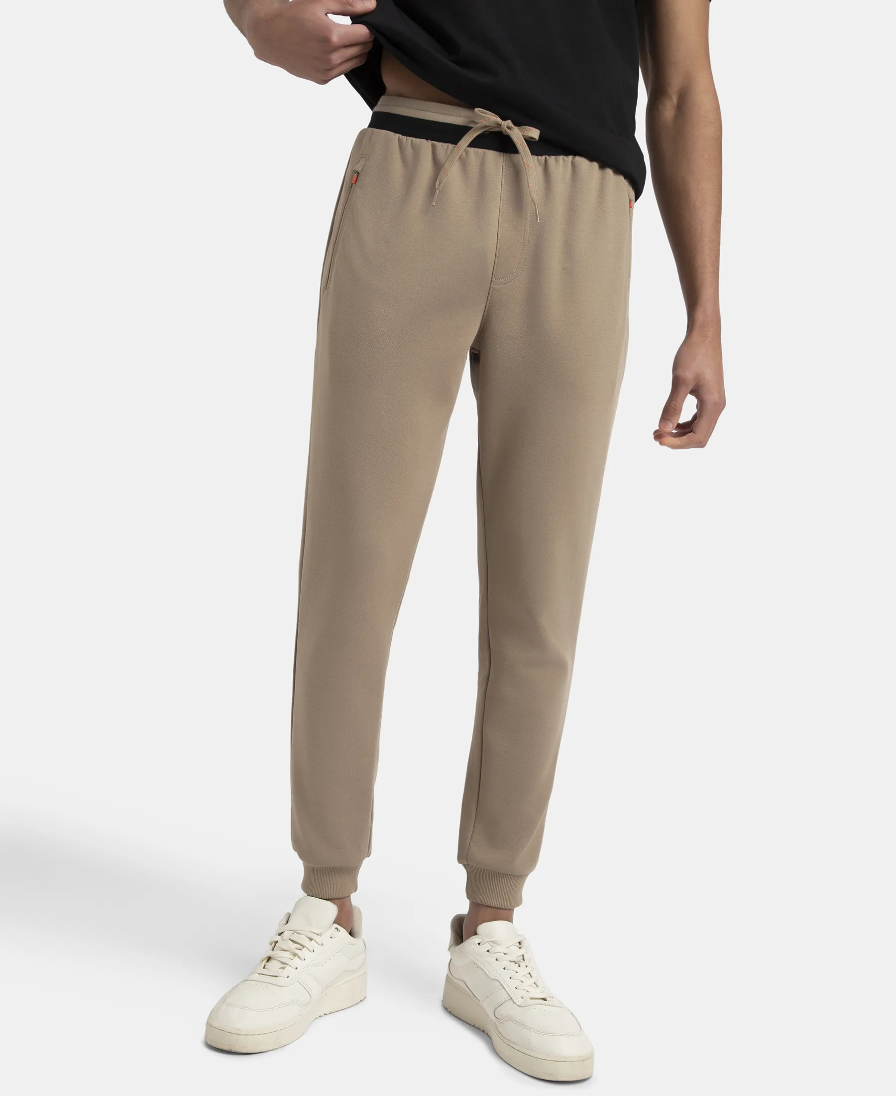 Super Combed Cotton Rich Pique Slim Fit Jogger with Zipper Pockets - Desert Taupe - Image 5