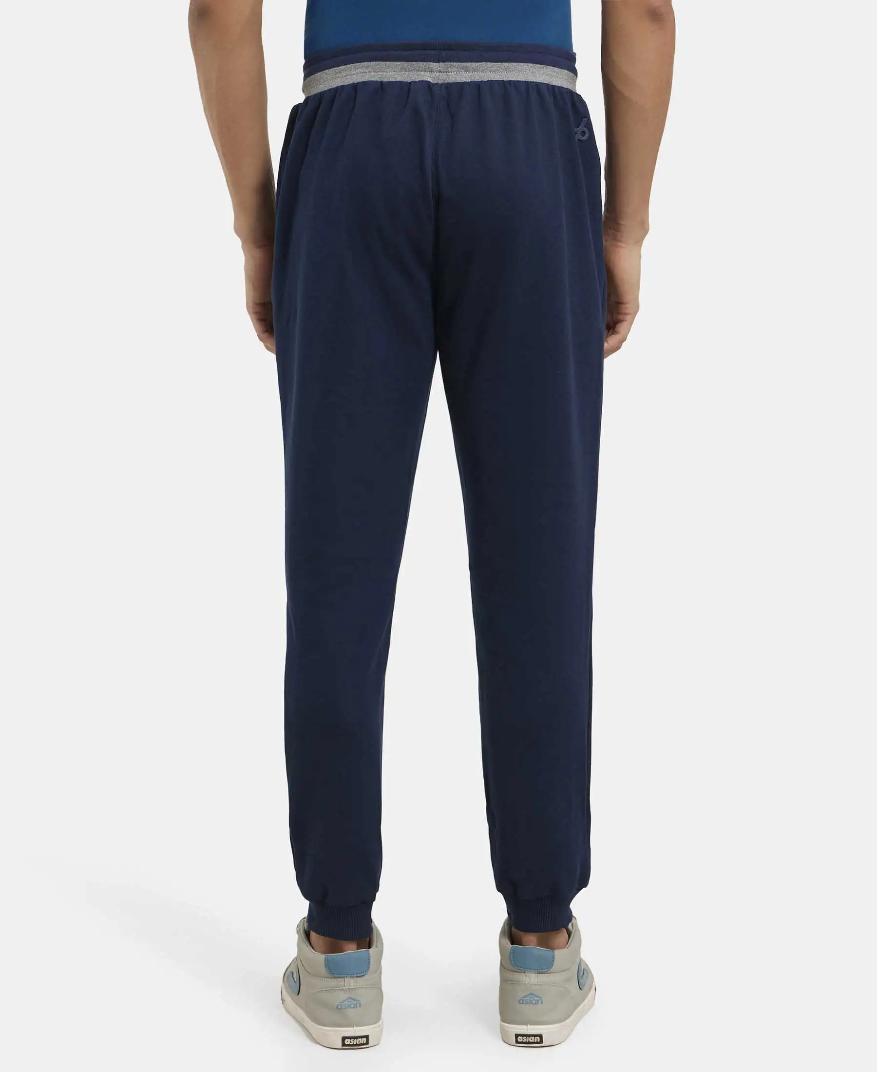Super Combed Cotton Rich Pique Slim Fit Jogger with Zipper Pockets - Navy - Image 3