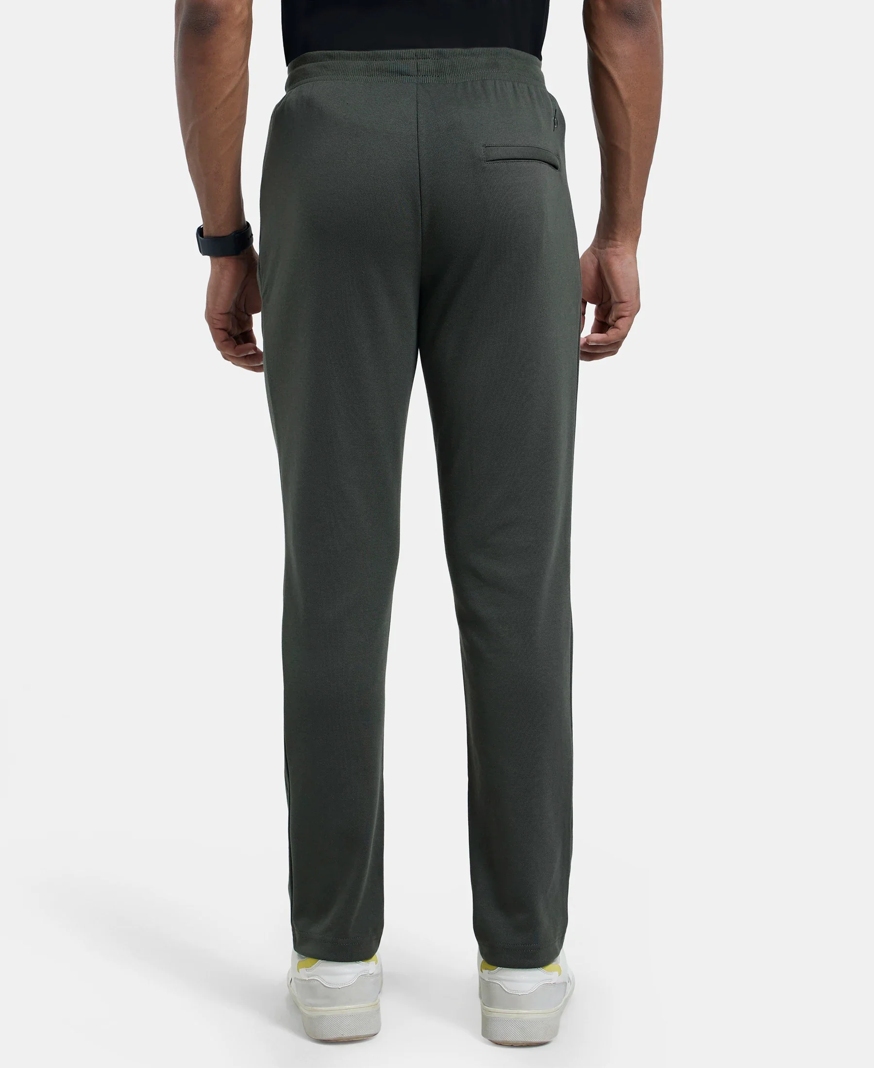 Super Combed Cotton Rich Pique Slim Fit Trackpant with Side Zipper Pockets - Deep Olive - Image 3