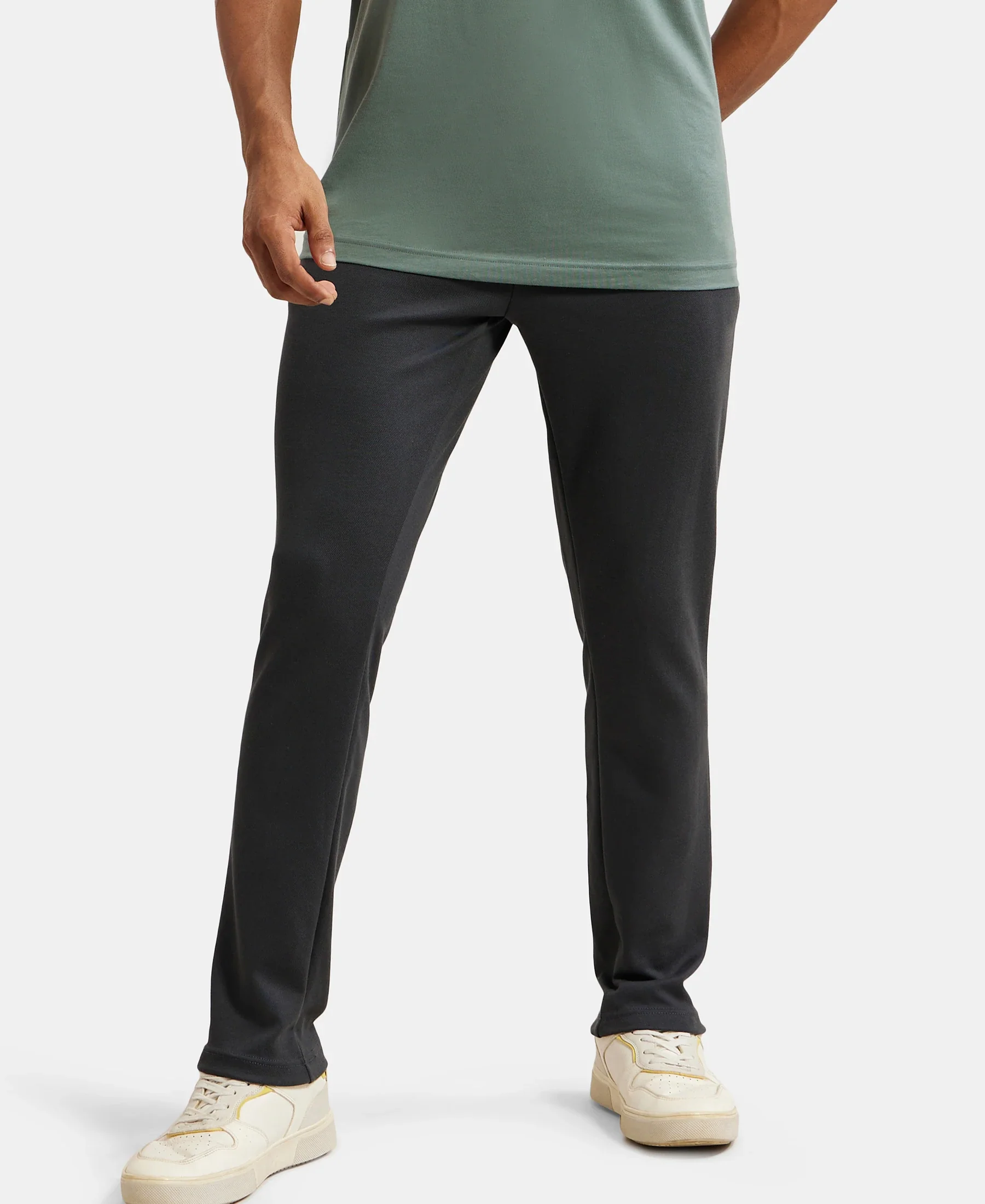 Super Combed Cotton Rich Pique Slim Fit Trackpant with Side Zipper Pockets - Graphite - Image 5