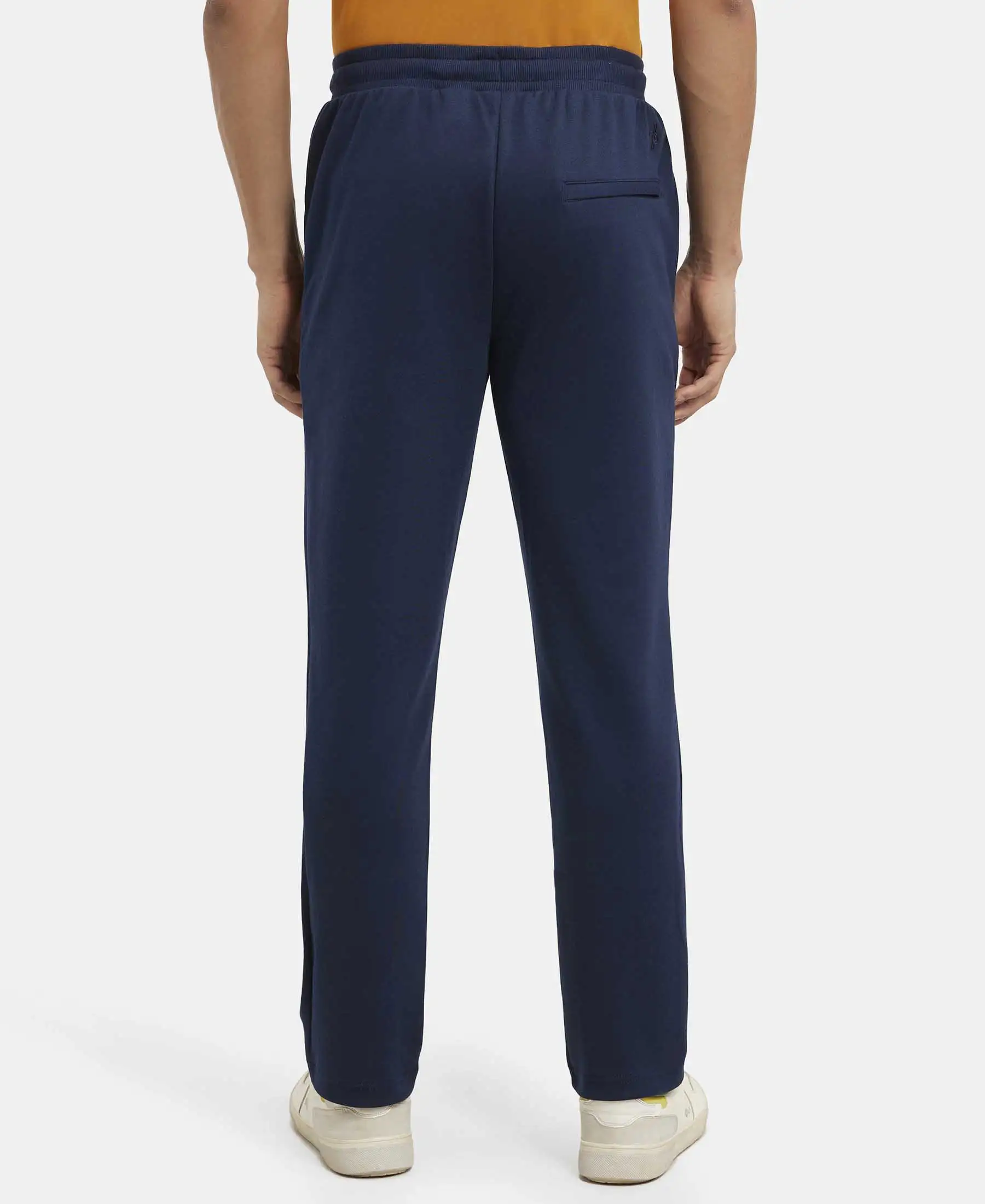 Super Combed Cotton Rich Pique Slim Fit Trackpant with Side Zipper Pockets - Navy - Image 3