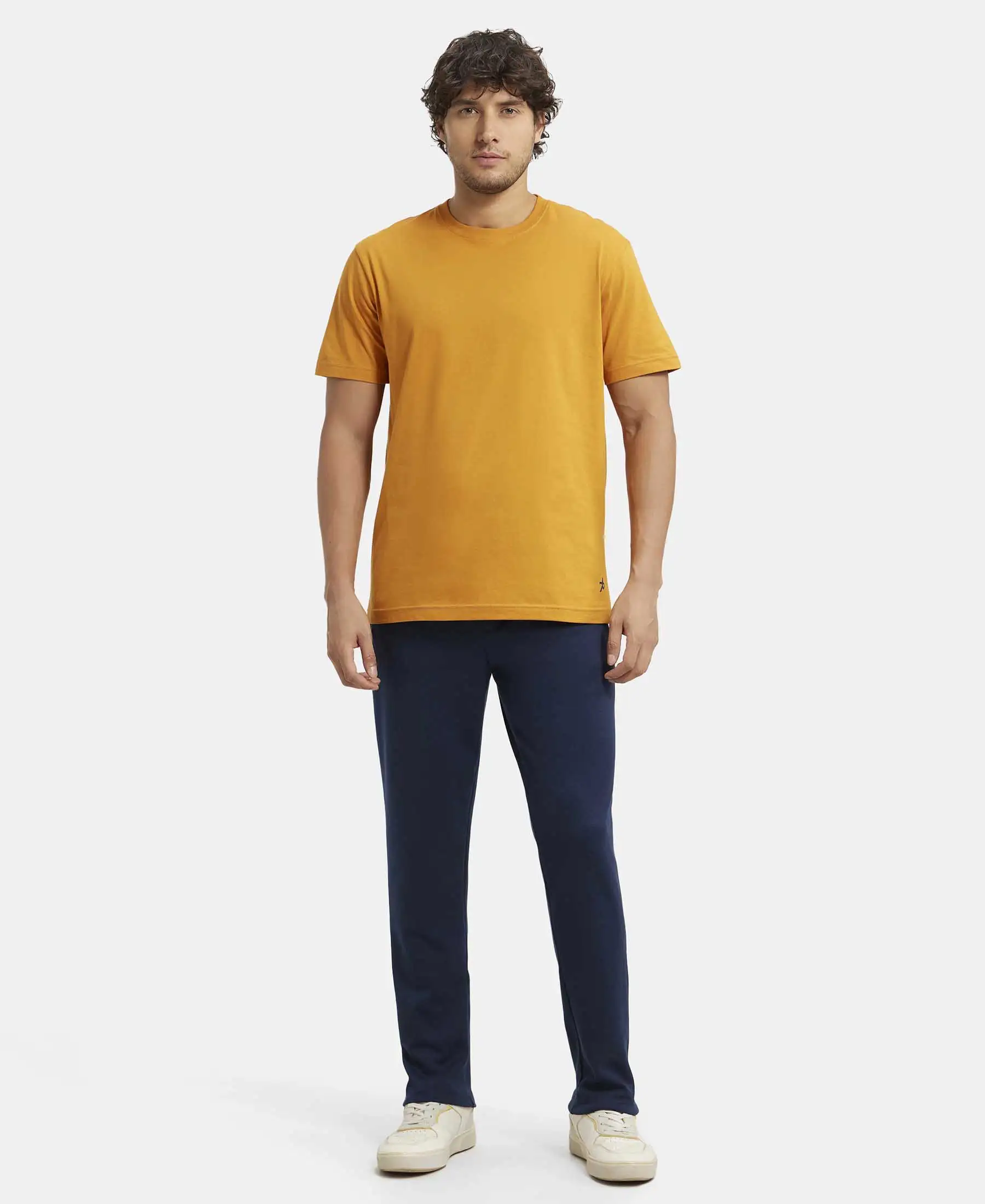 Super Combed Cotton Rich Pique Slim Fit Trackpant with Side Zipper Pockets - Navy - Image 4