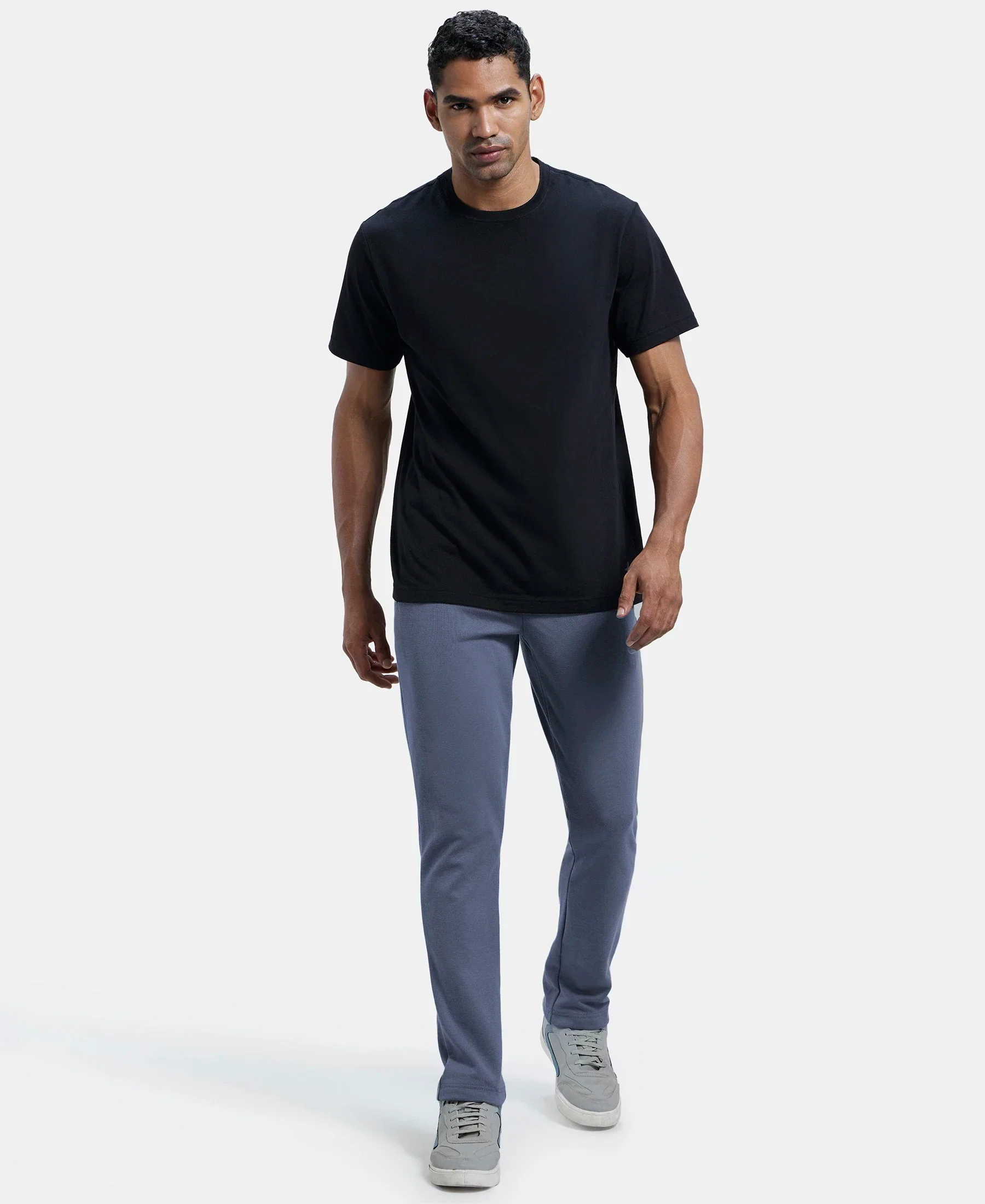 Super Combed Cotton Rich Pique Slim Fit Trackpant with Side Zipper Pockets - Vintage Indigo - Image 4