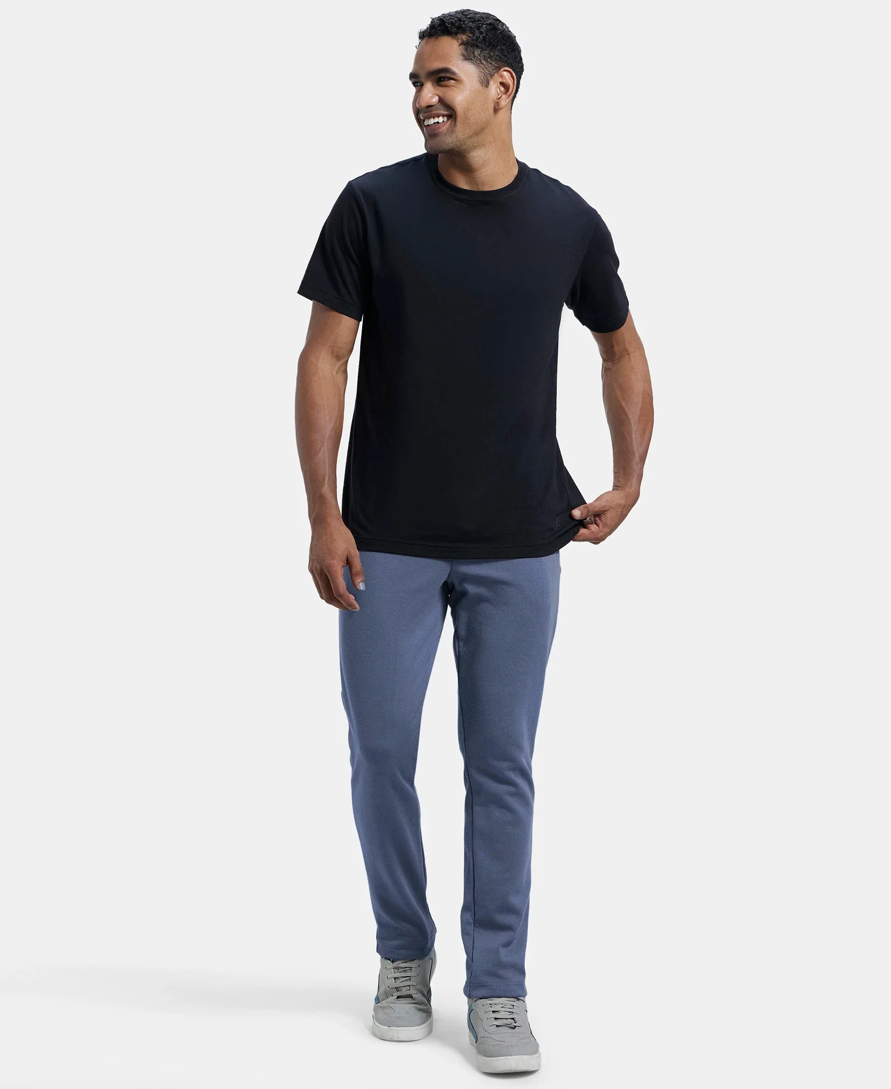 Super Combed Cotton Rich Pique Slim Fit Trackpant with Side Zipper Pockets - Vintage Indigo - Image 6