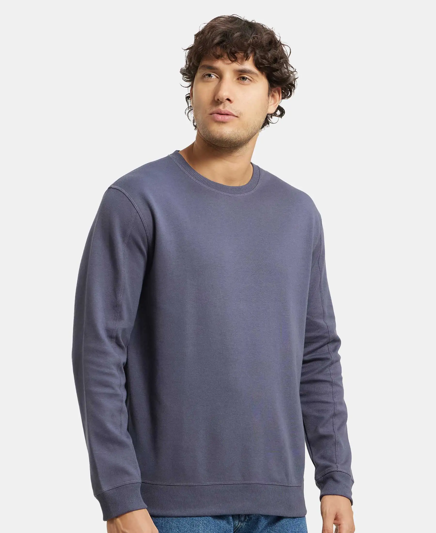 Super Combed Cotton Rich Pique Sweatshirt with Ribbed Cuffs - Odyssey grey - Image 5