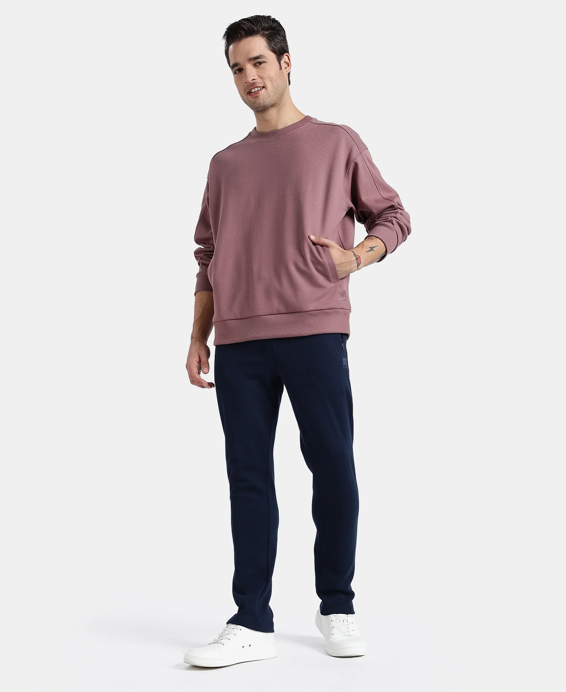 Super Combed Cotton Rich Pique Sweatshirt With Ribbed Cuffs - Rose Taupe - Image 4