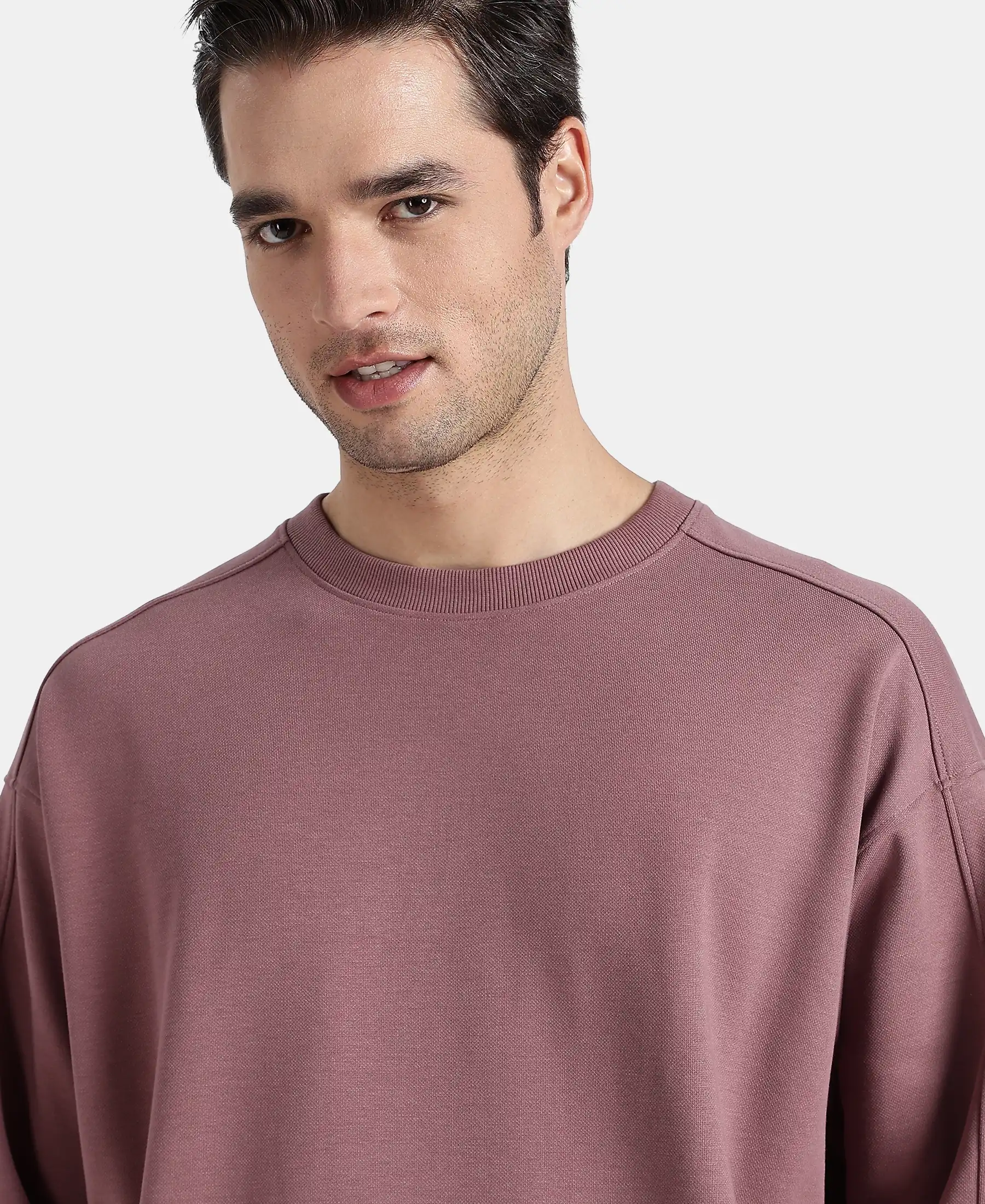Super Combed Cotton Rich Pique Sweatshirt With Ribbed Cuffs - Rose Taupe - Image 7