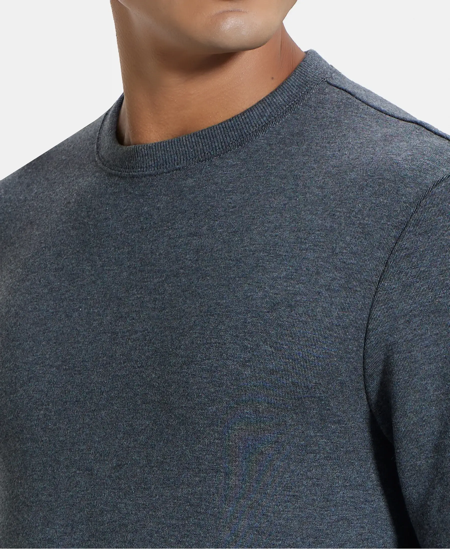 Super Combed Cotton Rich Plated Sweatshirt with Zipper Pockets - Charcoal Melange - Image 7