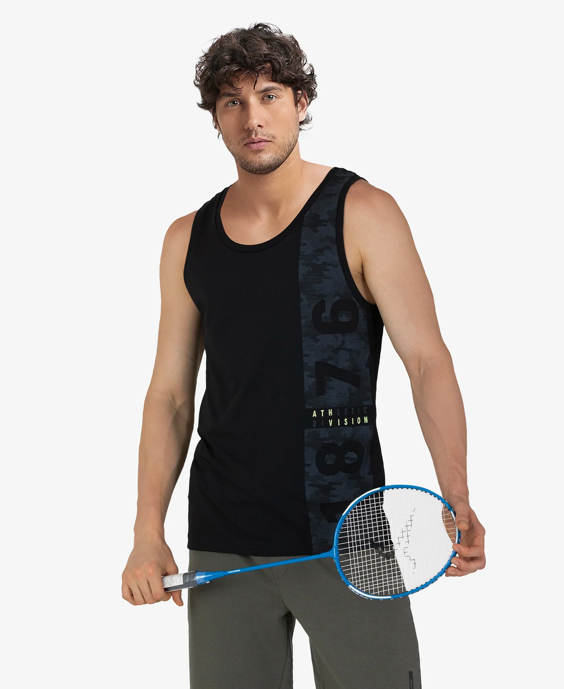 Super Combed Cotton Rich Graphic Printed Tank Top - Black - Image 5