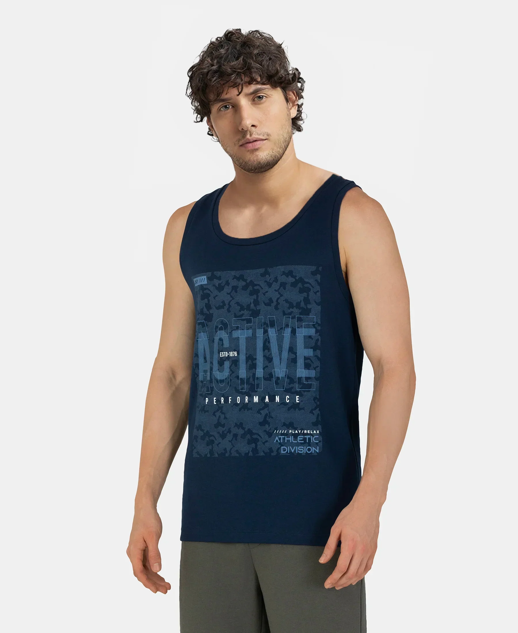 Super Combed Cotton Rich Graphic Printed Tank Top - Navy - Image 2