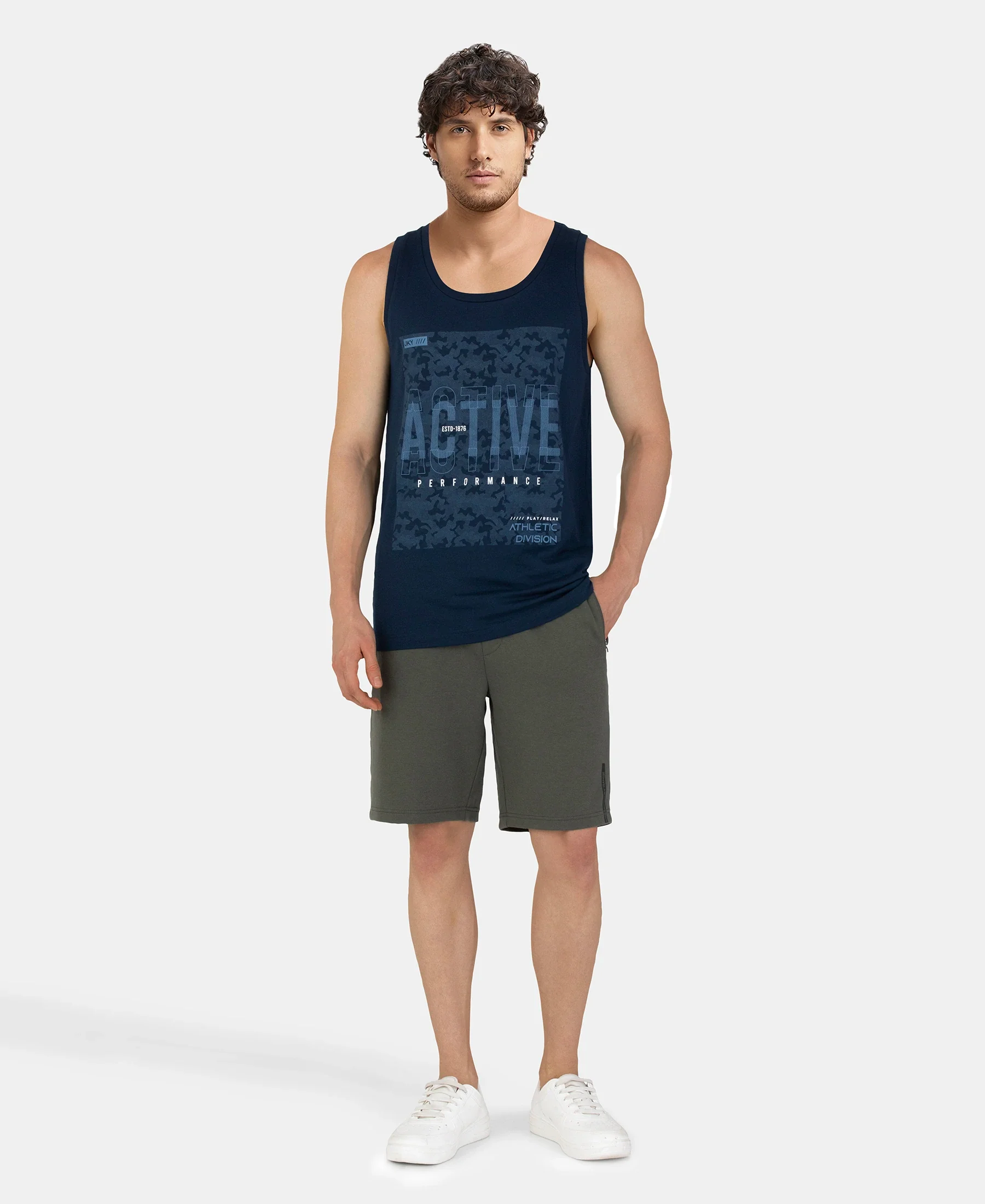 Super Combed Cotton Rich Graphic Printed Tank Top - Navy - Image 4