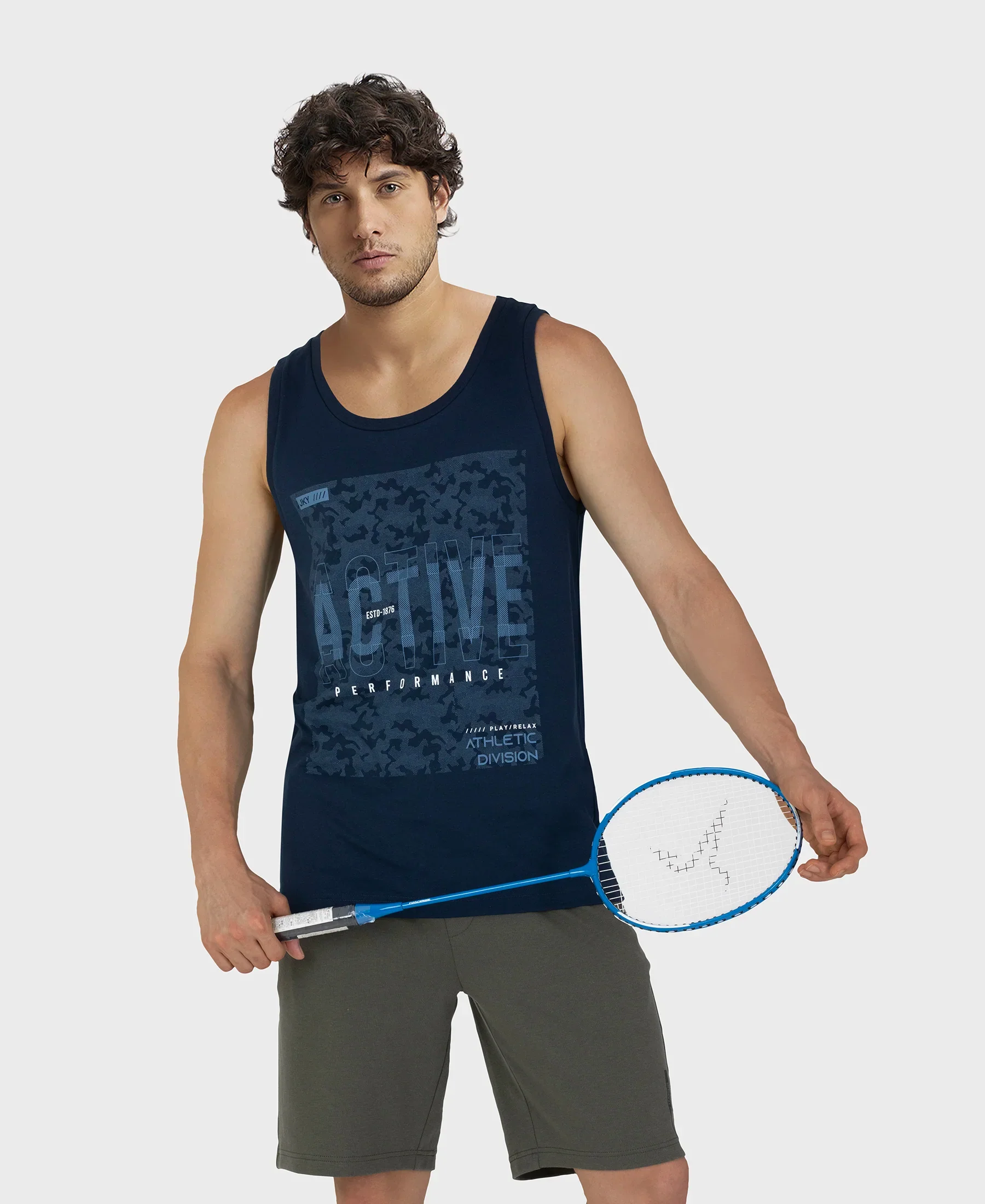 Super Combed Cotton Rich Graphic Printed Tank Top - Navy - Image 5