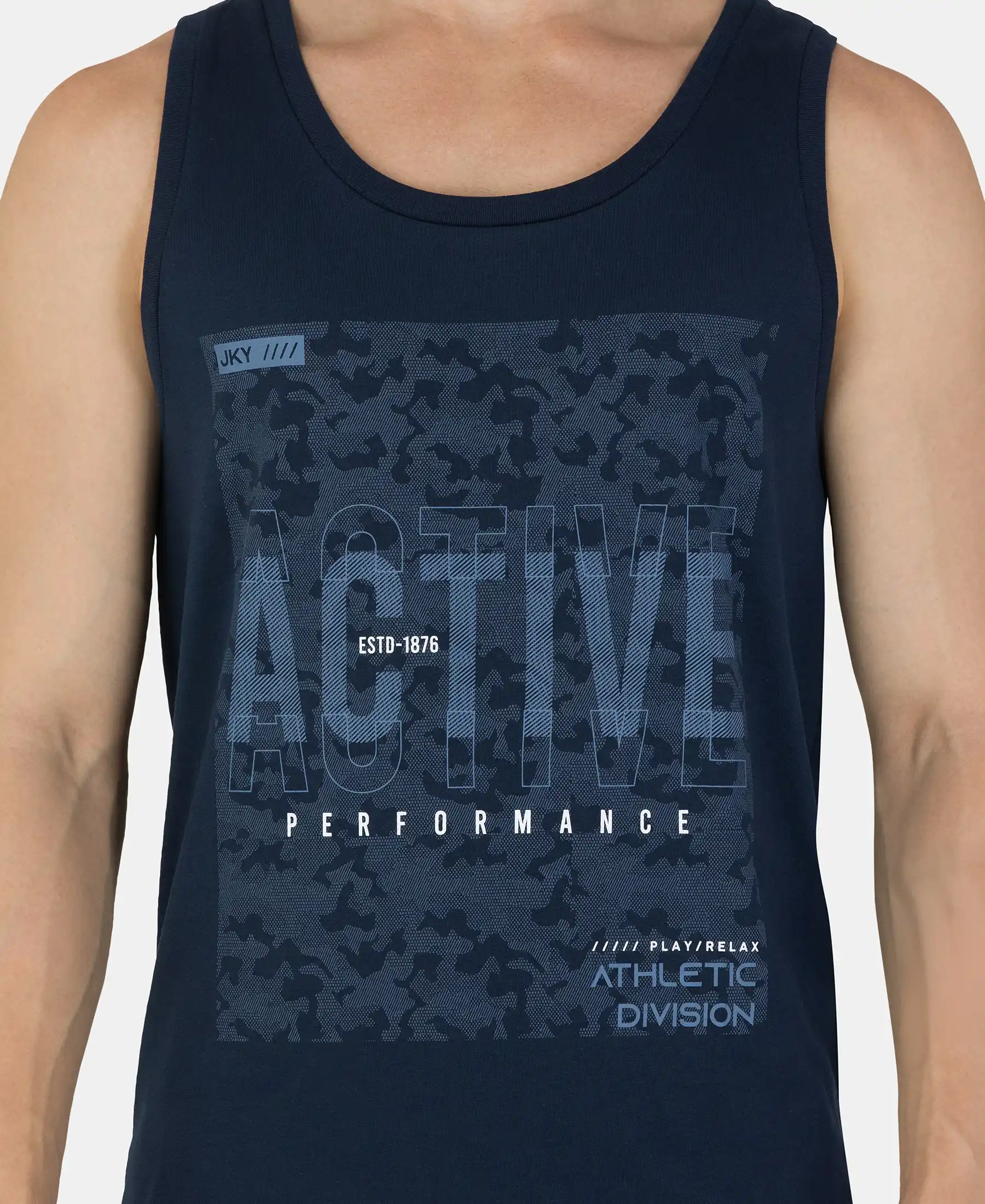Super Combed Cotton Rich Graphic Printed Tank Top - Navy - Image 7