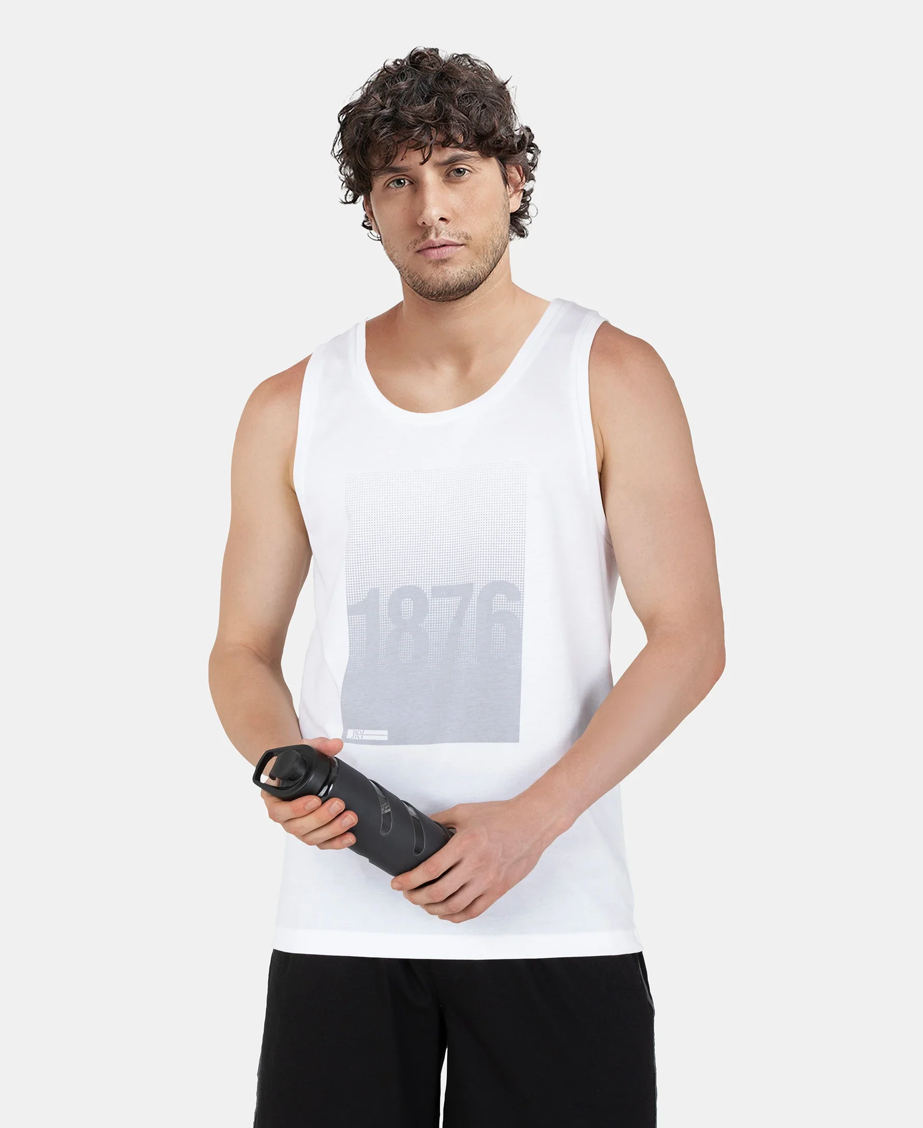 Super Combed Cotton Rich Graphic Printed Tank Top - White - Image 5