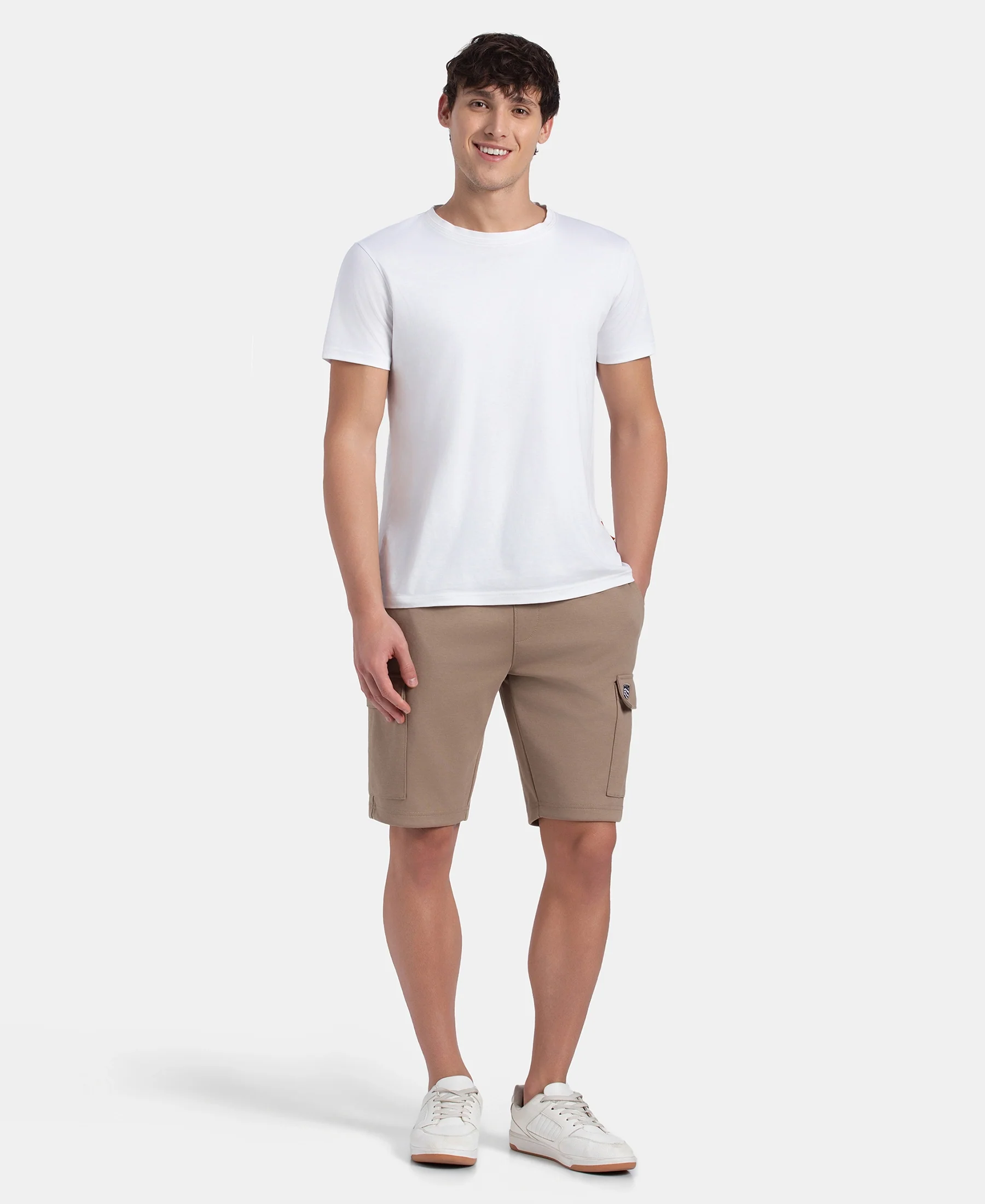 Super Combed Cotton Rich Regular Fit Cargo Pocket Shorts - Desert Taupe - Image 4