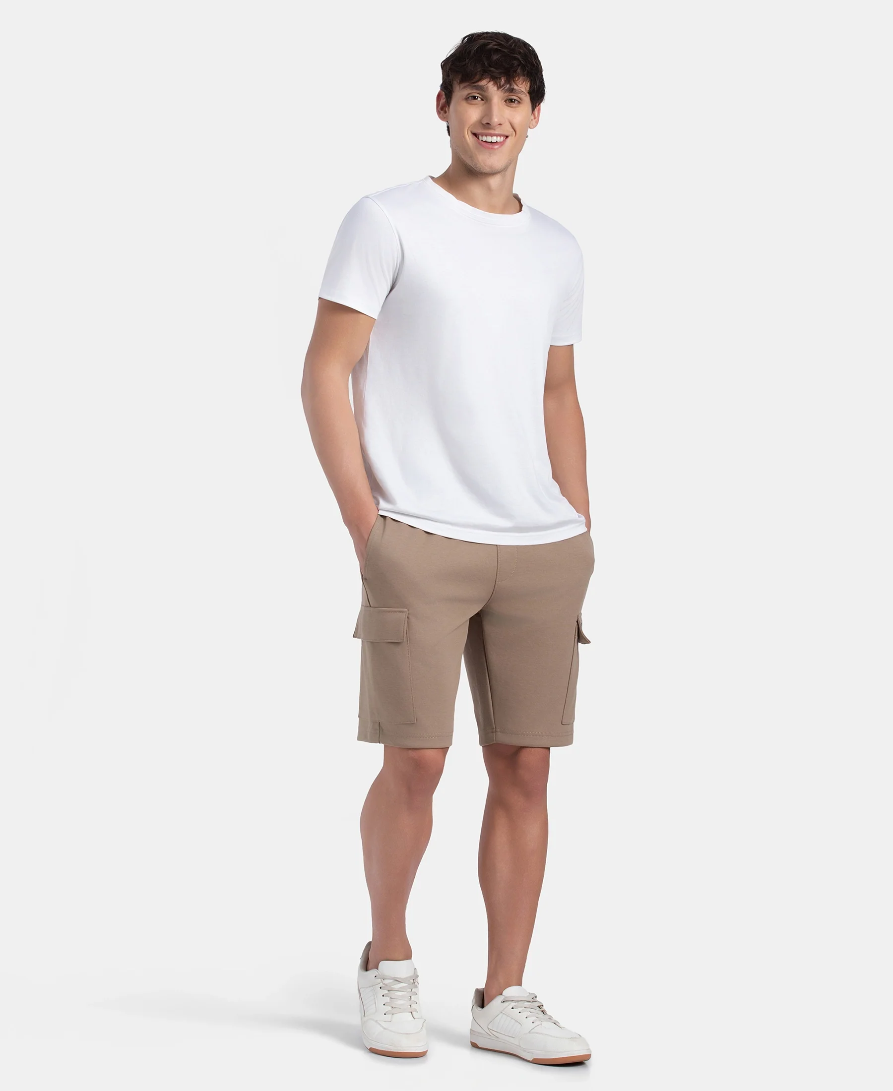 Super Combed Cotton Rich Regular Fit Cargo Pocket Shorts - Desert Taupe - Image 6