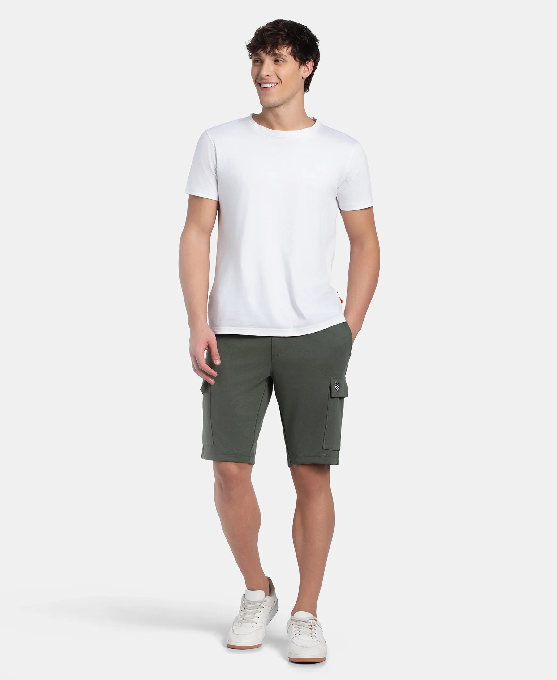 Super Combed Cotton Rich Regular Fit Cargo Pocket Shorts - Thyme - Image 4