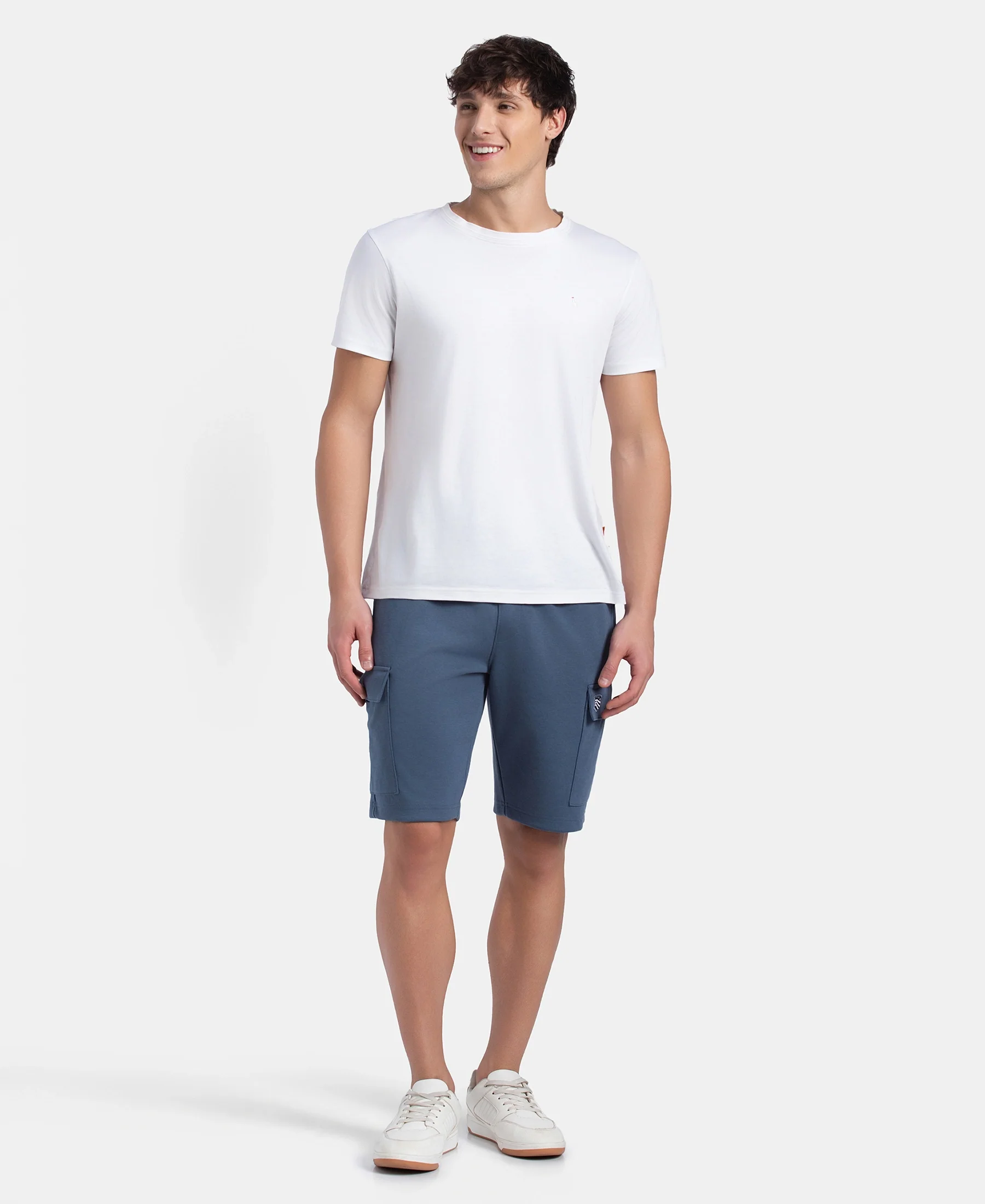 Super Combed Cotton Rich Regular Fit Cargo Pocket Shorts - Vintage Indigo - Image 4