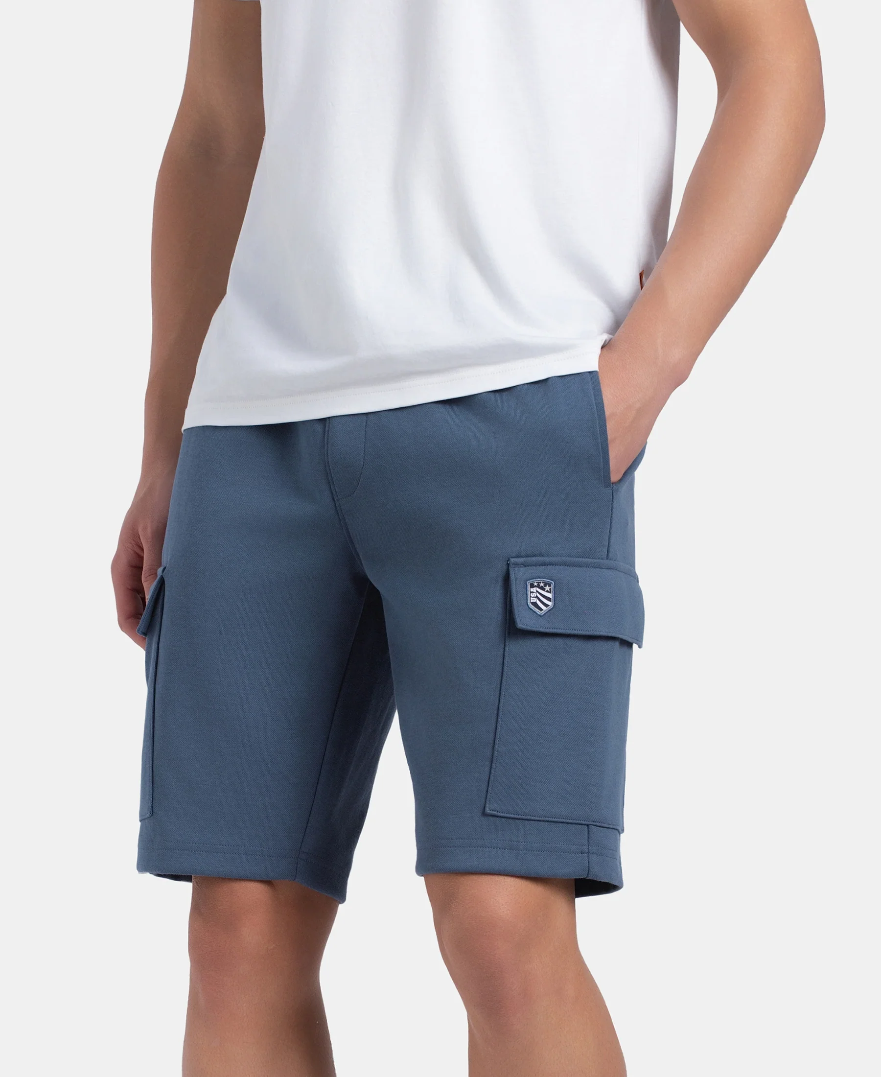 Super Combed Cotton Rich Regular Fit Cargo Pocket Shorts - Vintage Indigo - Image 5