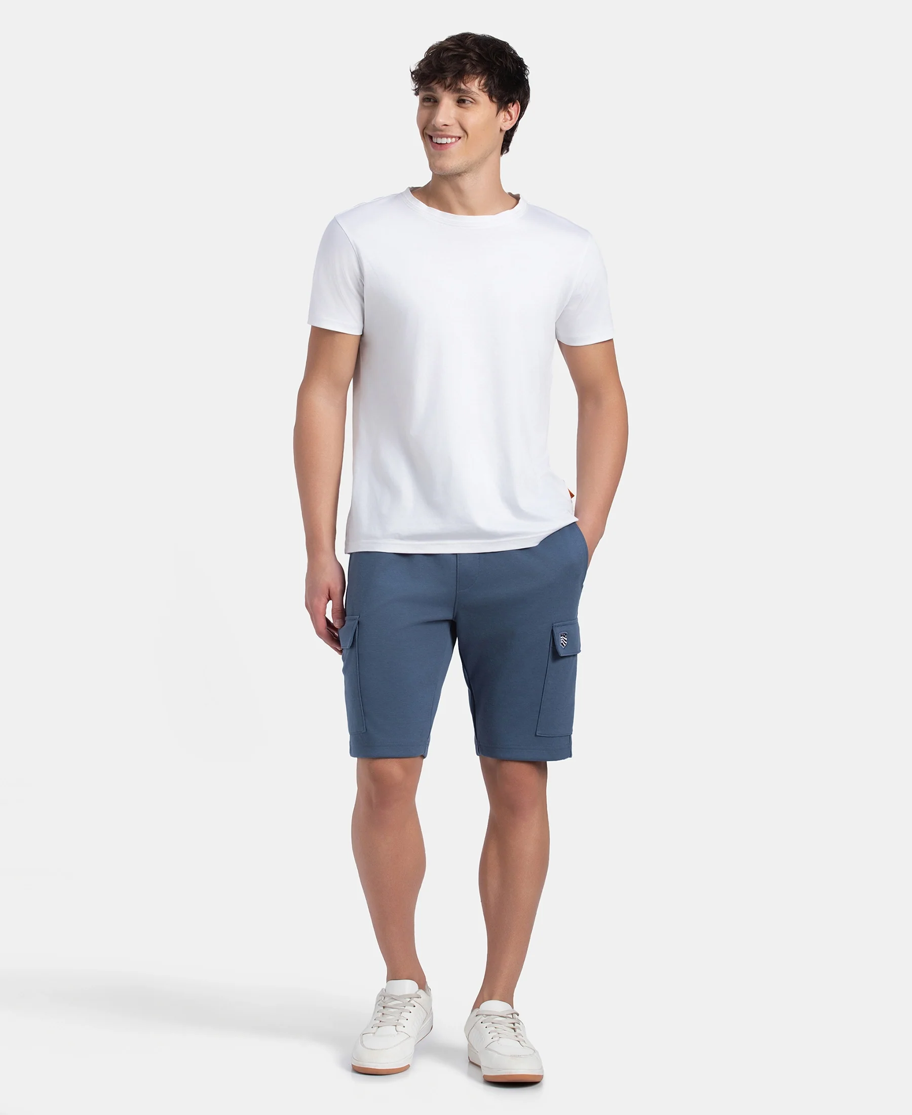 Super Combed Cotton Rich Regular Fit Cargo Pocket Shorts - Vintage Indigo - Image 6