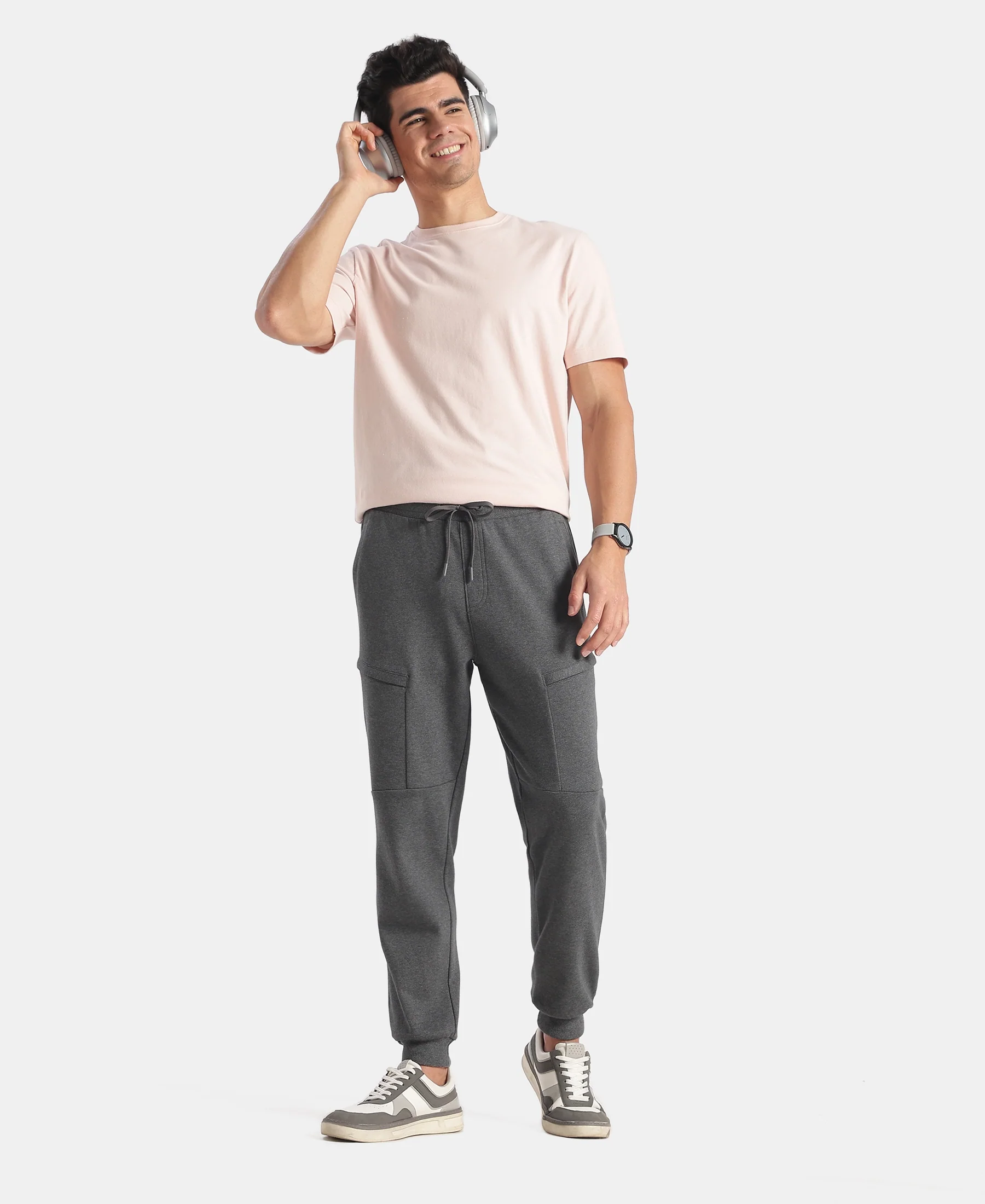 Super Combed Cotton Rich Regular Fit Jogger with Zipper Pockets - Charcoal Melange - Image 4