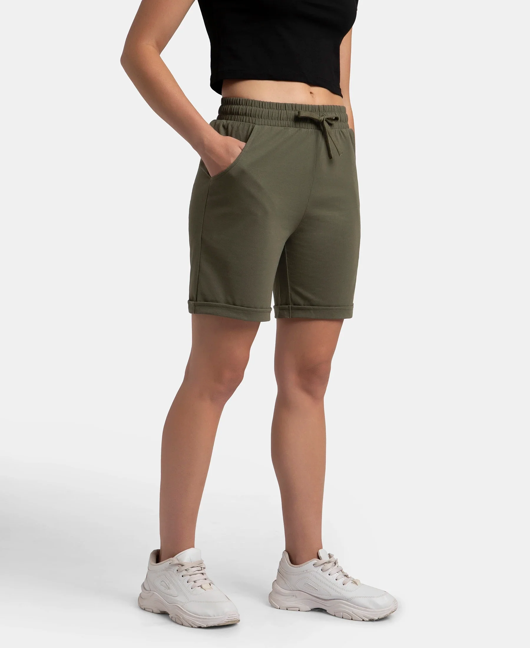 Super Combed Cotton Rich Regular Fit Shorts with Side Pockets - Beetle - Image 2