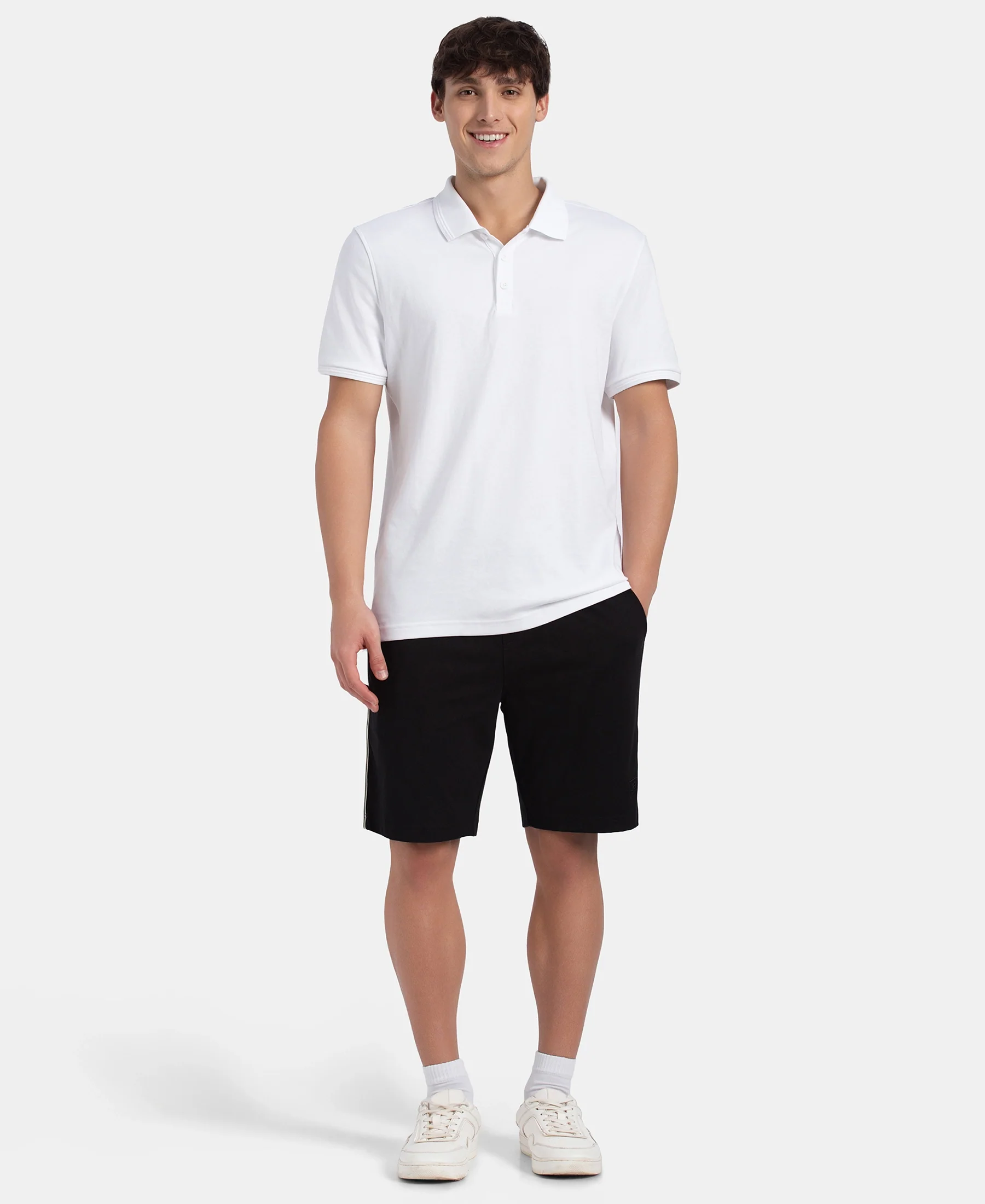Super Combed Cotton Rich Regular Fit Shorts with Side Pockets - Black - Image 4