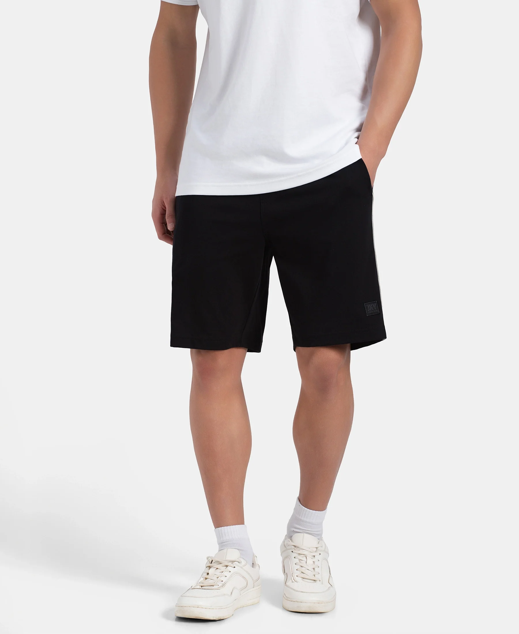 Super Combed Cotton Rich Regular Fit Shorts with Side Pockets - Black - Image 5