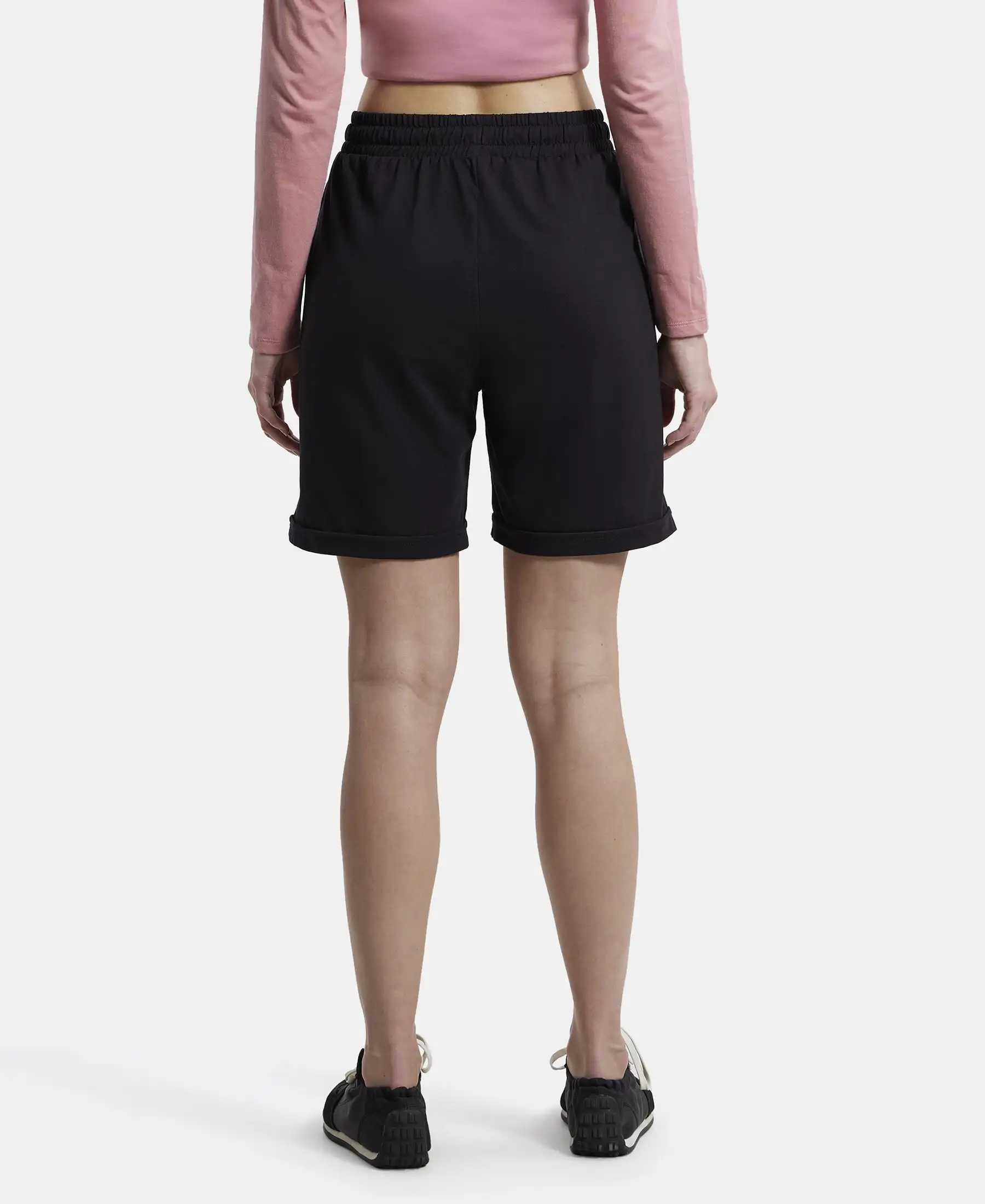Super Combed Cotton Rich Regular Fit Shorts with Side Pockets - Black - Image 3