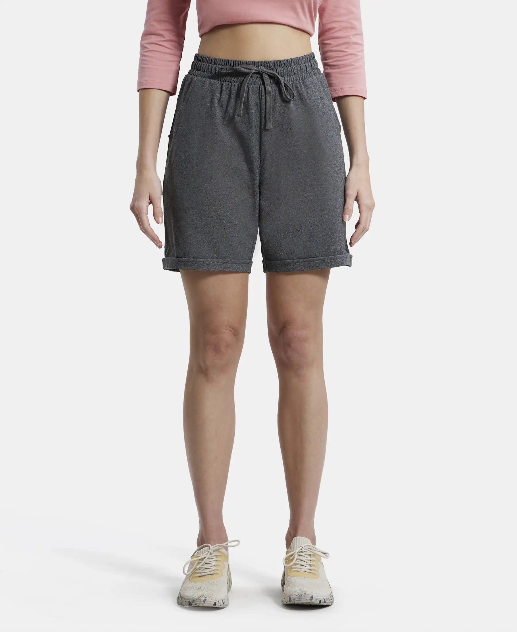 Super Combed Cotton Rich Regular Fit Shorts with Side Pockets - Charcoal Melange