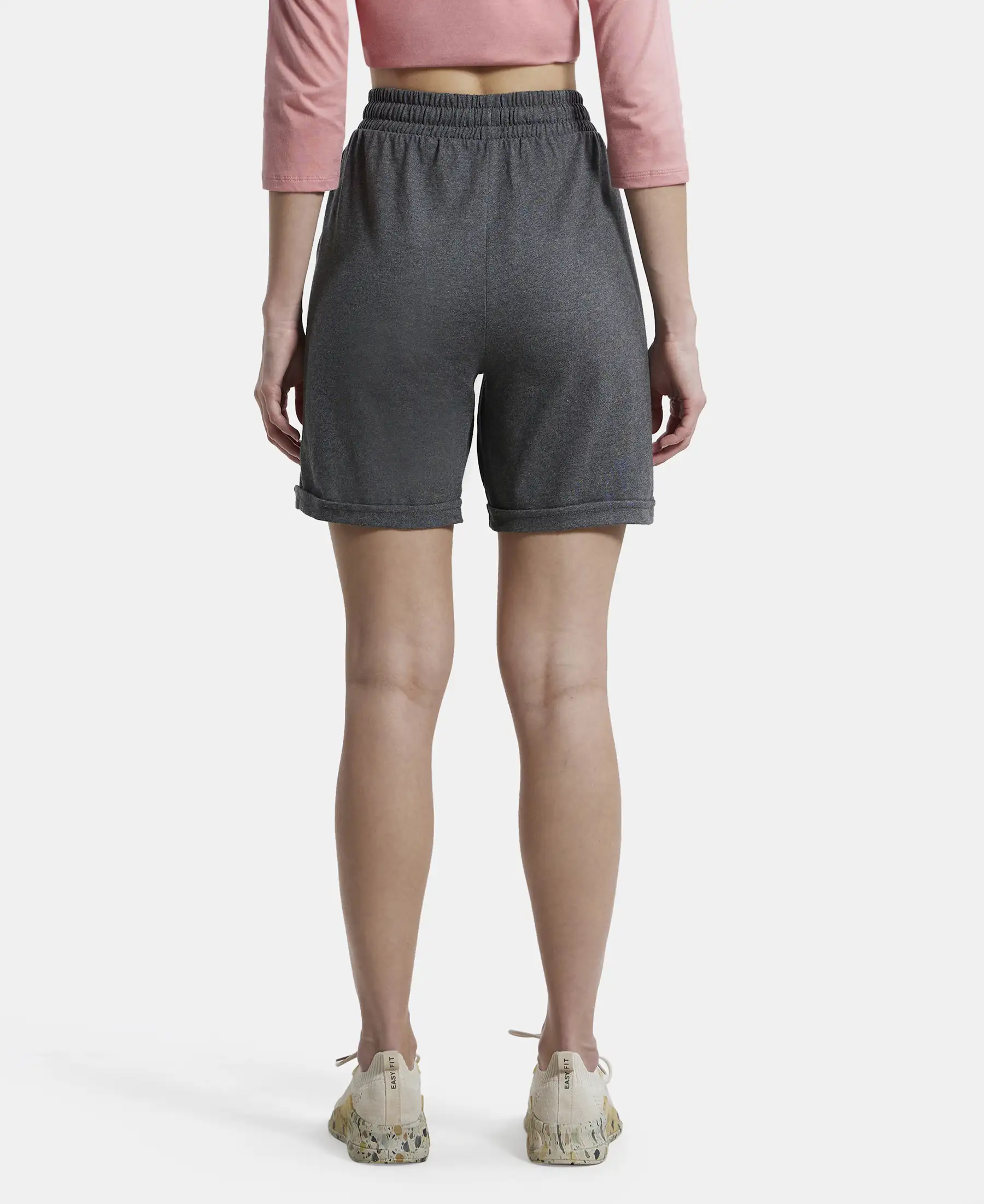 Super Combed Cotton Rich Regular Fit Shorts with Side Pockets - Charcoal Melange - Image 3