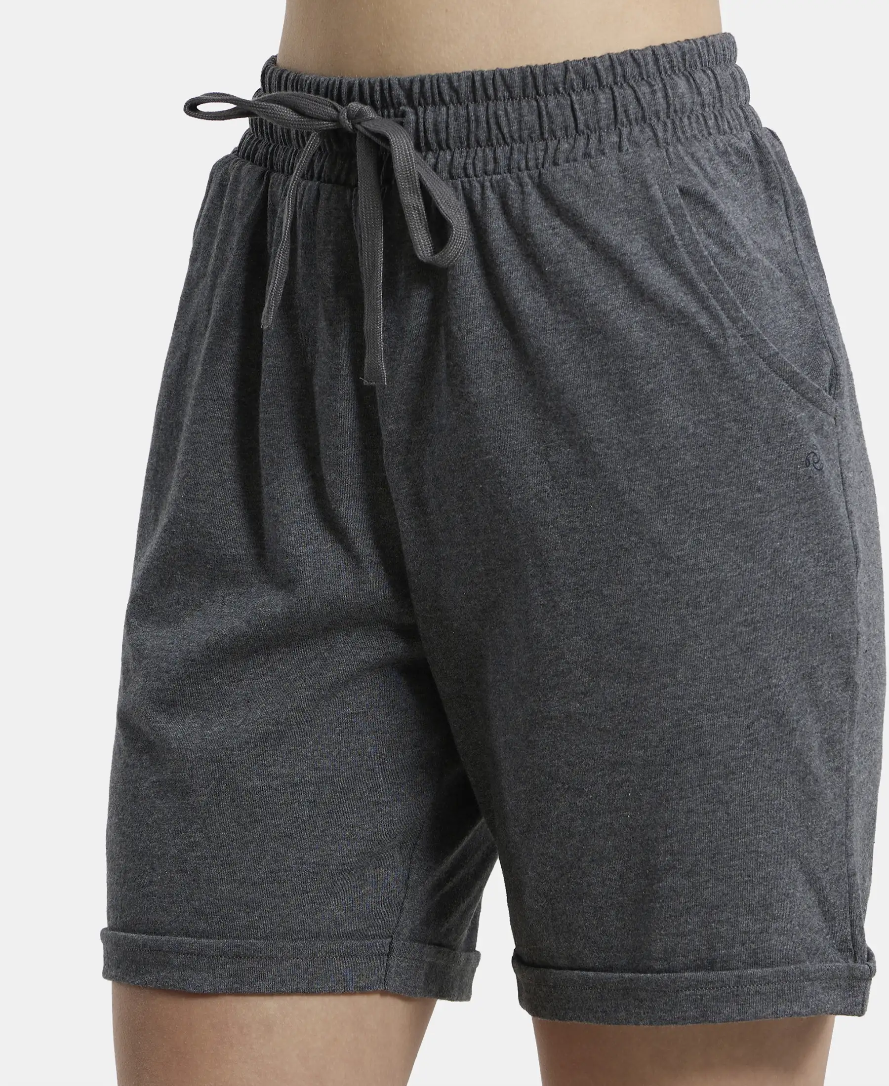 Super Combed Cotton Rich Regular Fit Shorts with Side Pockets - Charcoal Melange - Image 7