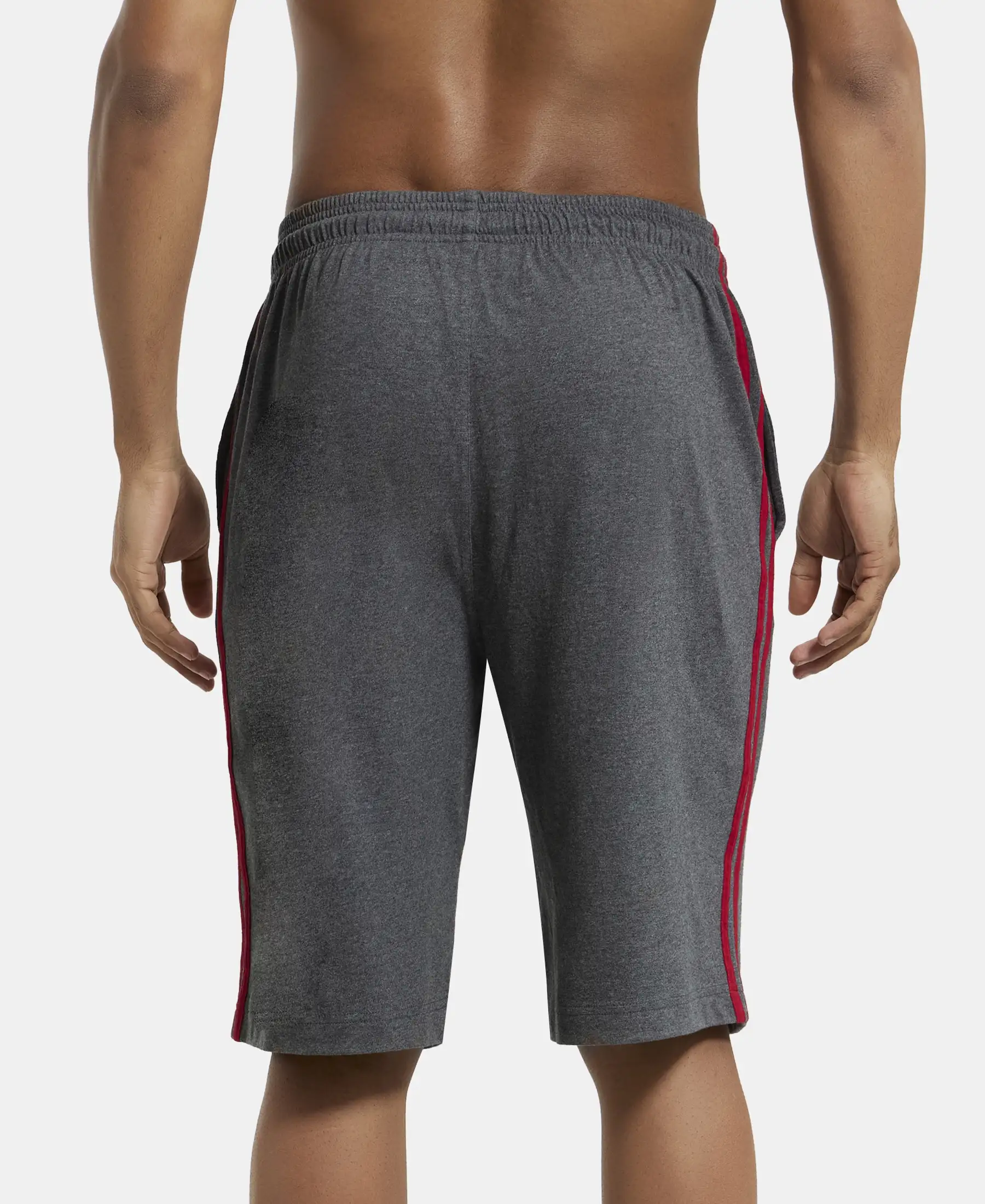 Super Combed Cotton Rich Regular Fit Shorts with Side Pockets - Charcoal Melange & Shanghai Red - Image 3