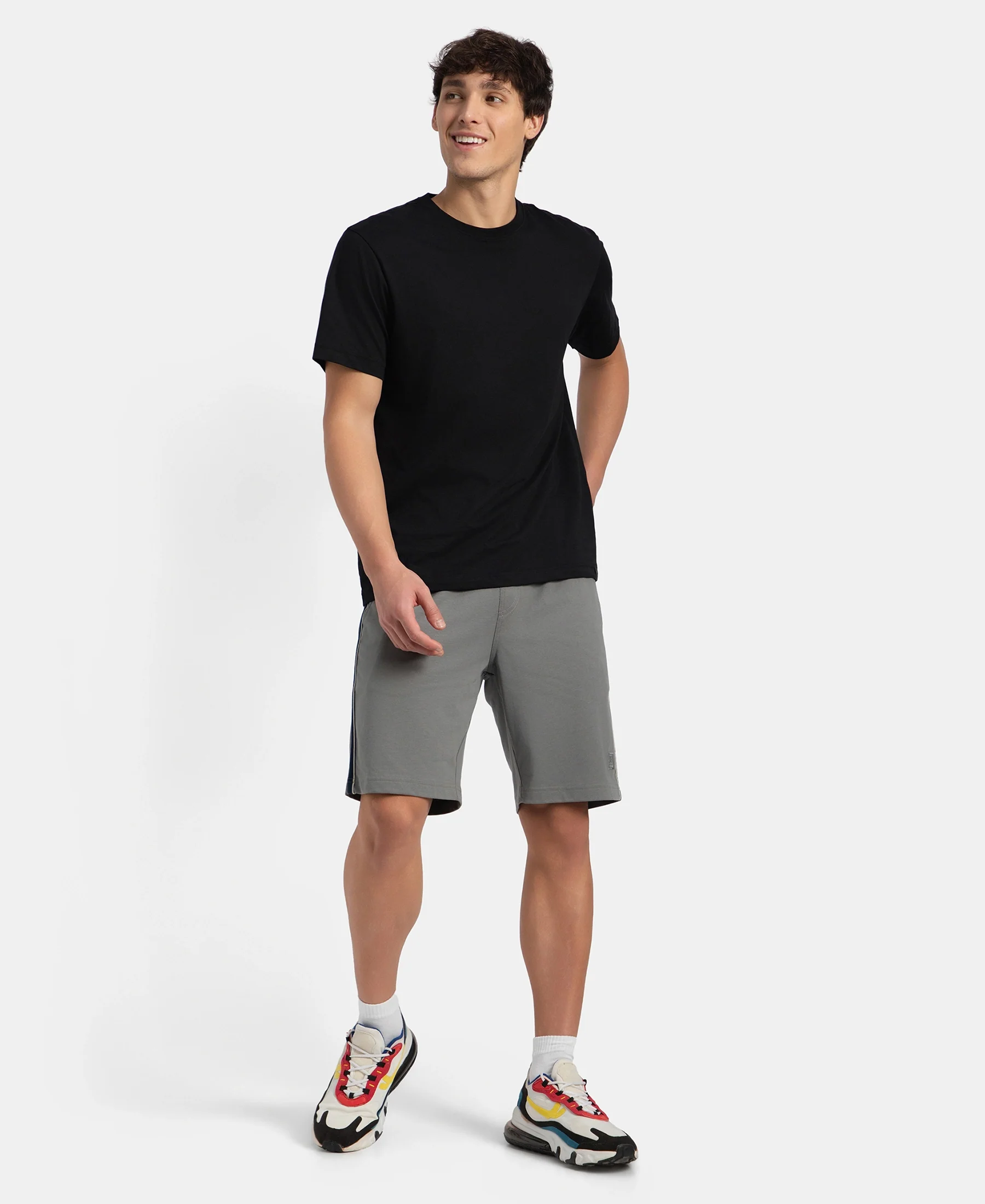Super Combed Cotton Rich Regular Fit Shorts with Side Pockets - Performance Grey & Navy Moonstruck - Image 6