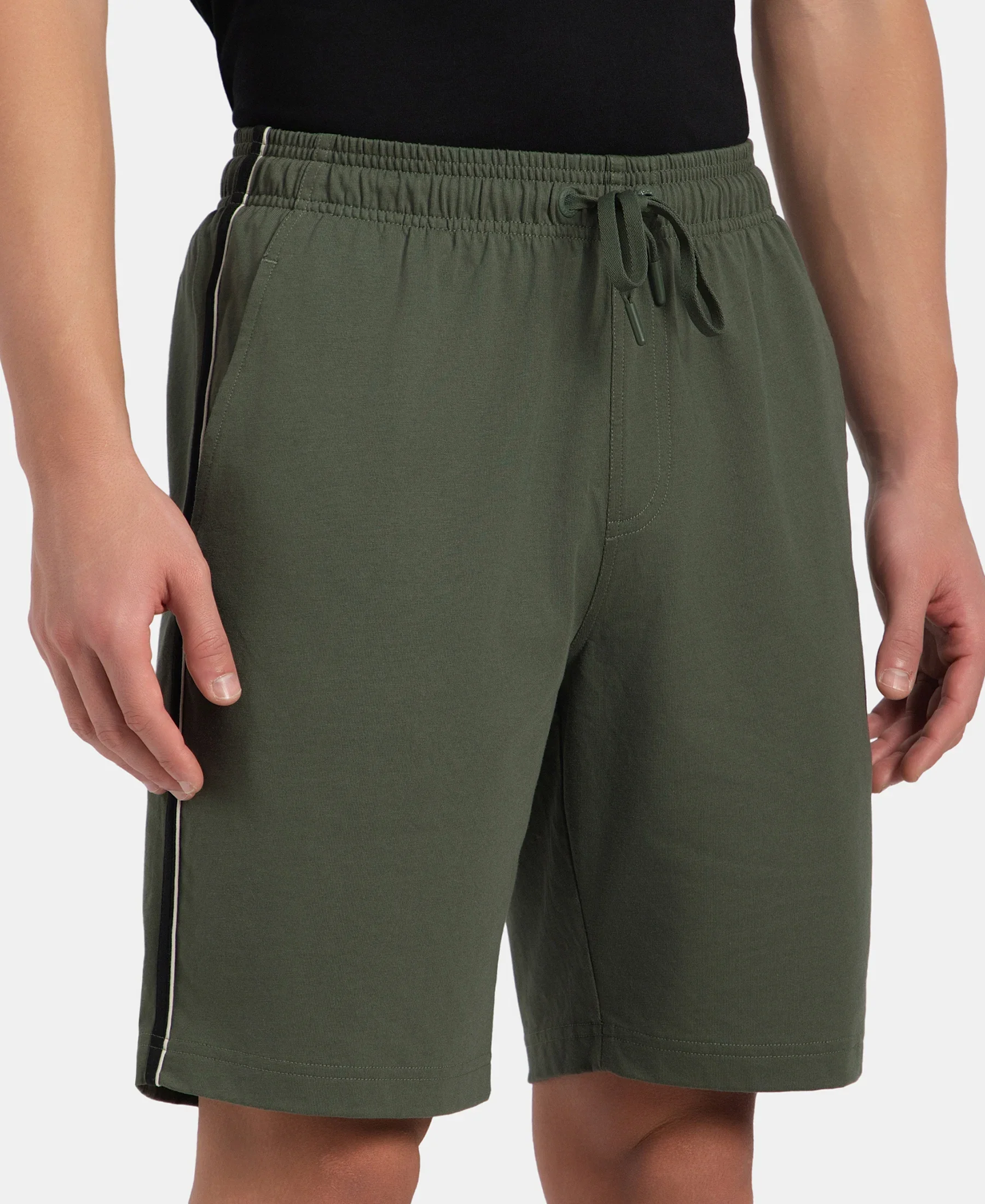 Super Combed Cotton Rich Regular Fit Shorts with Side Pockets - Thyme & Black Moonstruck - Image 7