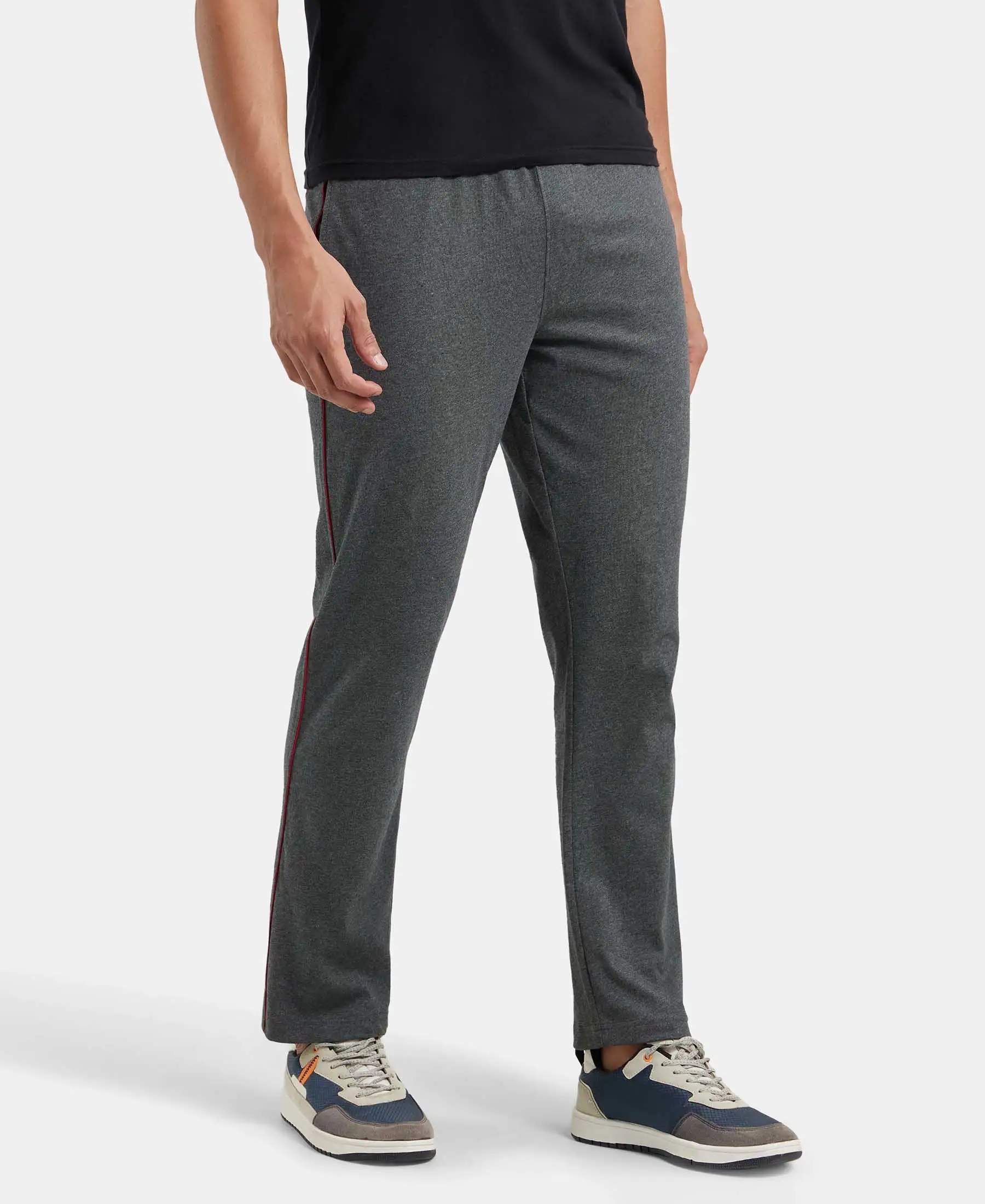 Super Combed Cotton Rich Regular Fit Trackpant with Side Pockets - Charcoal Melange & Shanghai Red - Image 5
