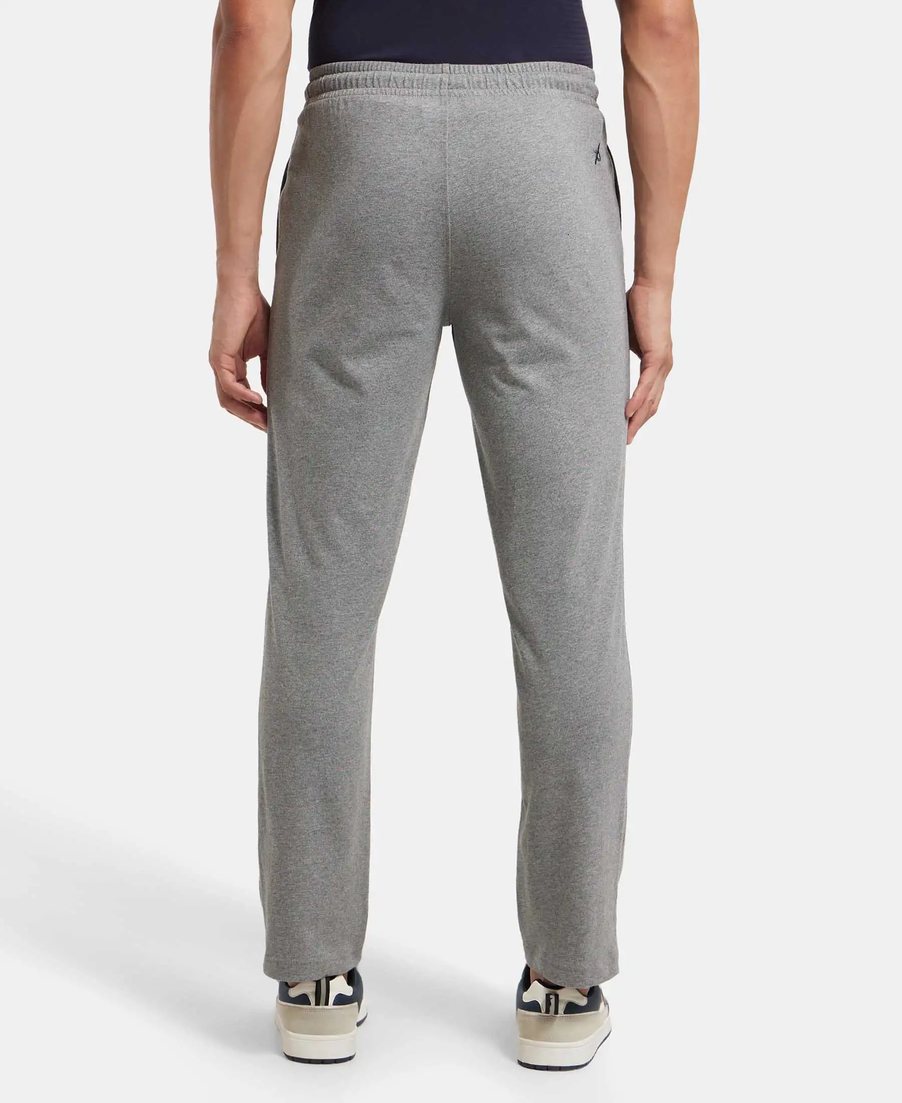 Super Combed Cotton Rich Regular Fit Trackpant with Side Pockets - Grey Melange & Navy - Image 3