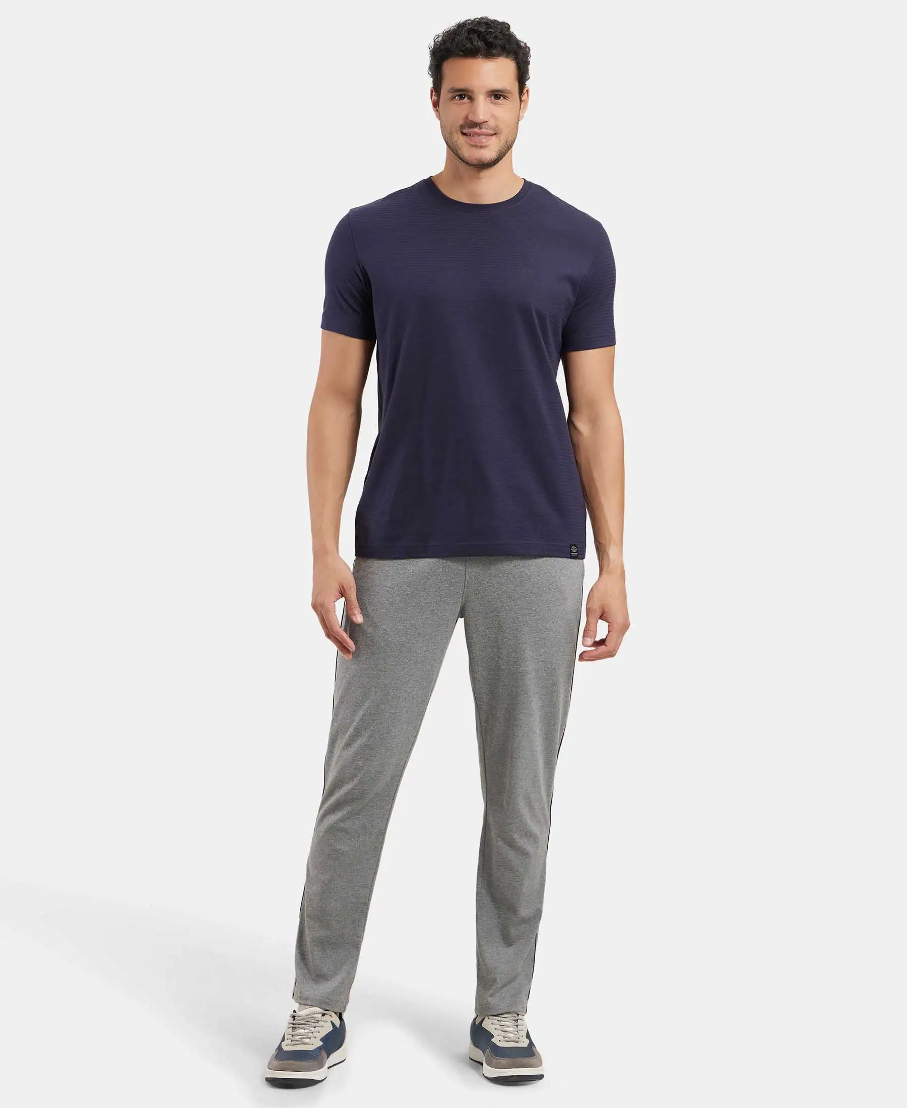 Super Combed Cotton Rich Regular Fit Trackpant with Side Pockets - Grey Melange & Navy - Image 4