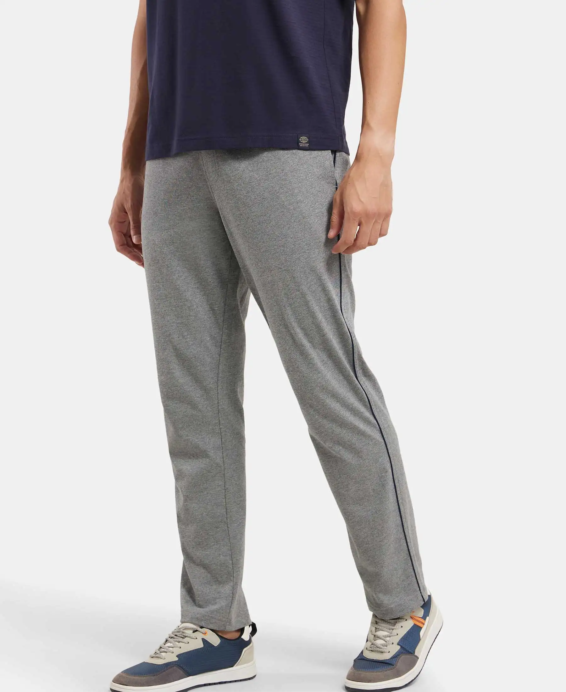 Super Combed Cotton Rich Regular Fit Trackpant with Side Pockets - Grey Melange & Navy - Image 5