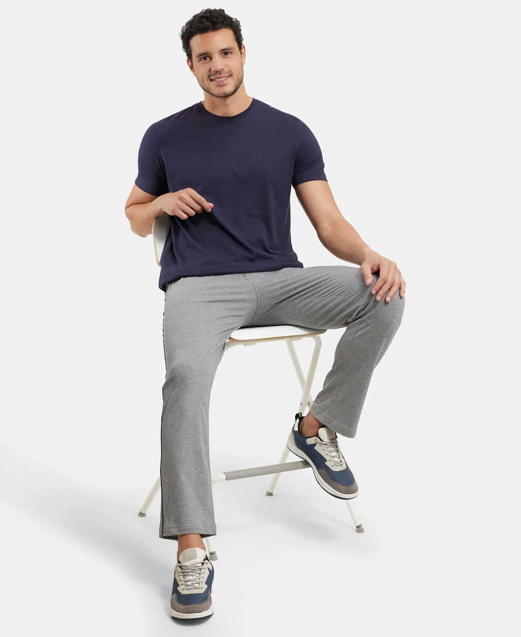 Super Combed Cotton Rich Regular Fit Trackpant with Side Pockets - Grey Melange & Navy - Image 6