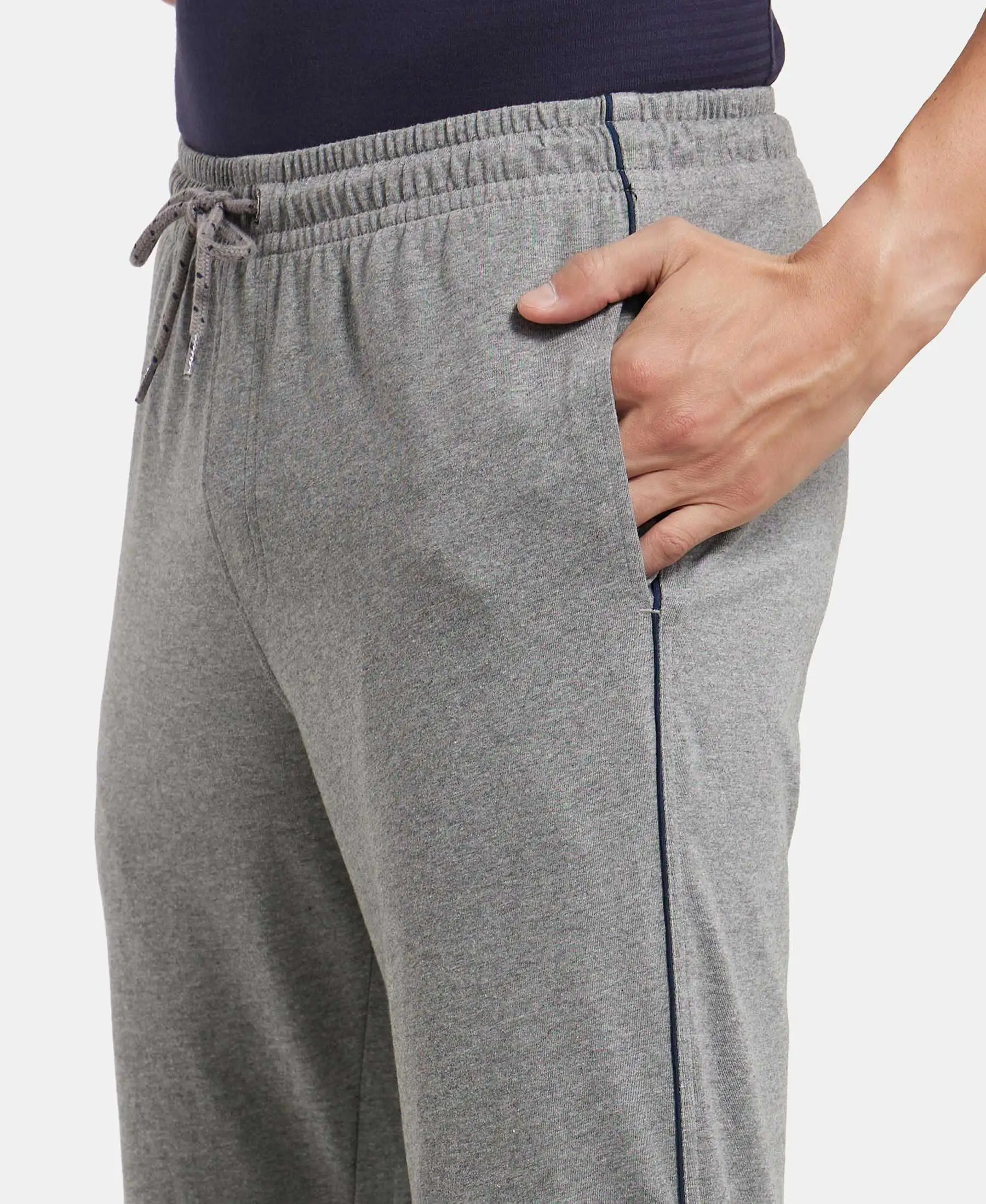 Super Combed Cotton Rich Regular Fit Trackpant with Side Pockets - Grey Melange & Navy - Image 7