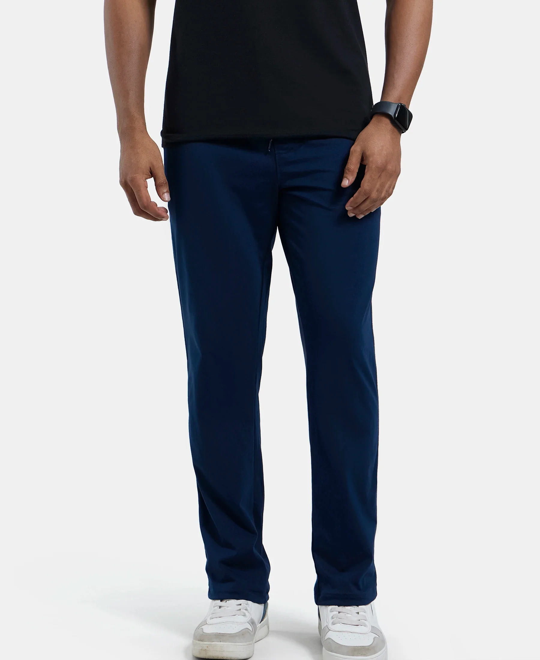 Super Combed Cotton Rich Regular Fit Trackpant with Side Pockets - Navy & Grey Melange - Image 5