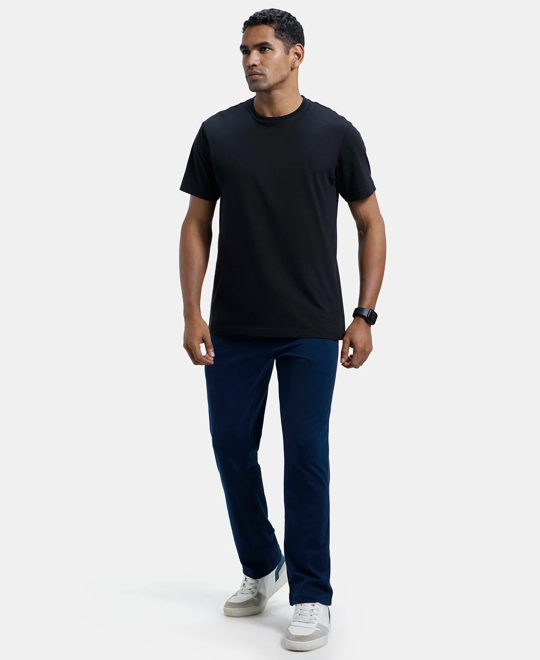 Super Combed Cotton Rich Regular Fit Trackpant with Side Pockets - Navy & Grey Melange - Image 6